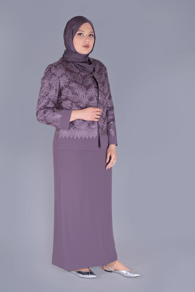 Hijab-Kleidung LILA NAKIŞLI İKİLİ ELBİSELİ TAKIM 30159  - ALVİNA