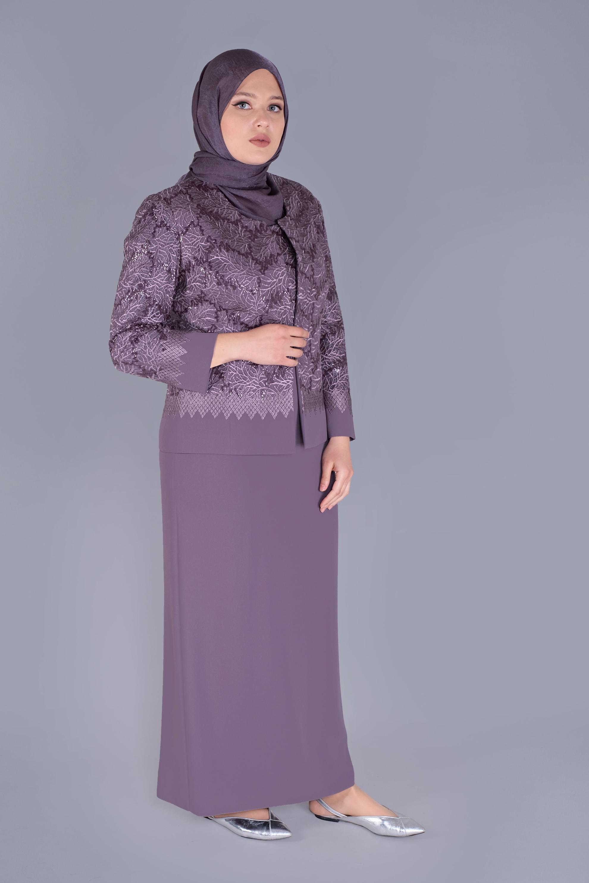 Vêtements hijab POURPRE COSTUME BRODÉ 2 PIÈCES AVEC ROBE 30159