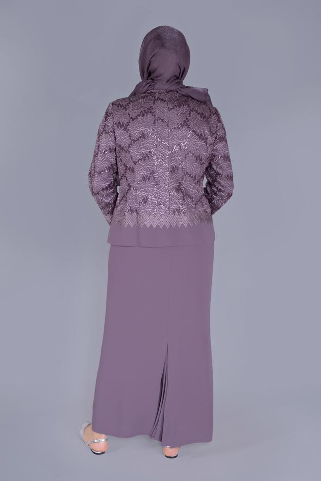 Hijab-Kleidung LILA NAKIŞLI İKİLİ ELBİSELİ TAKIM 30159  - ALVİNA