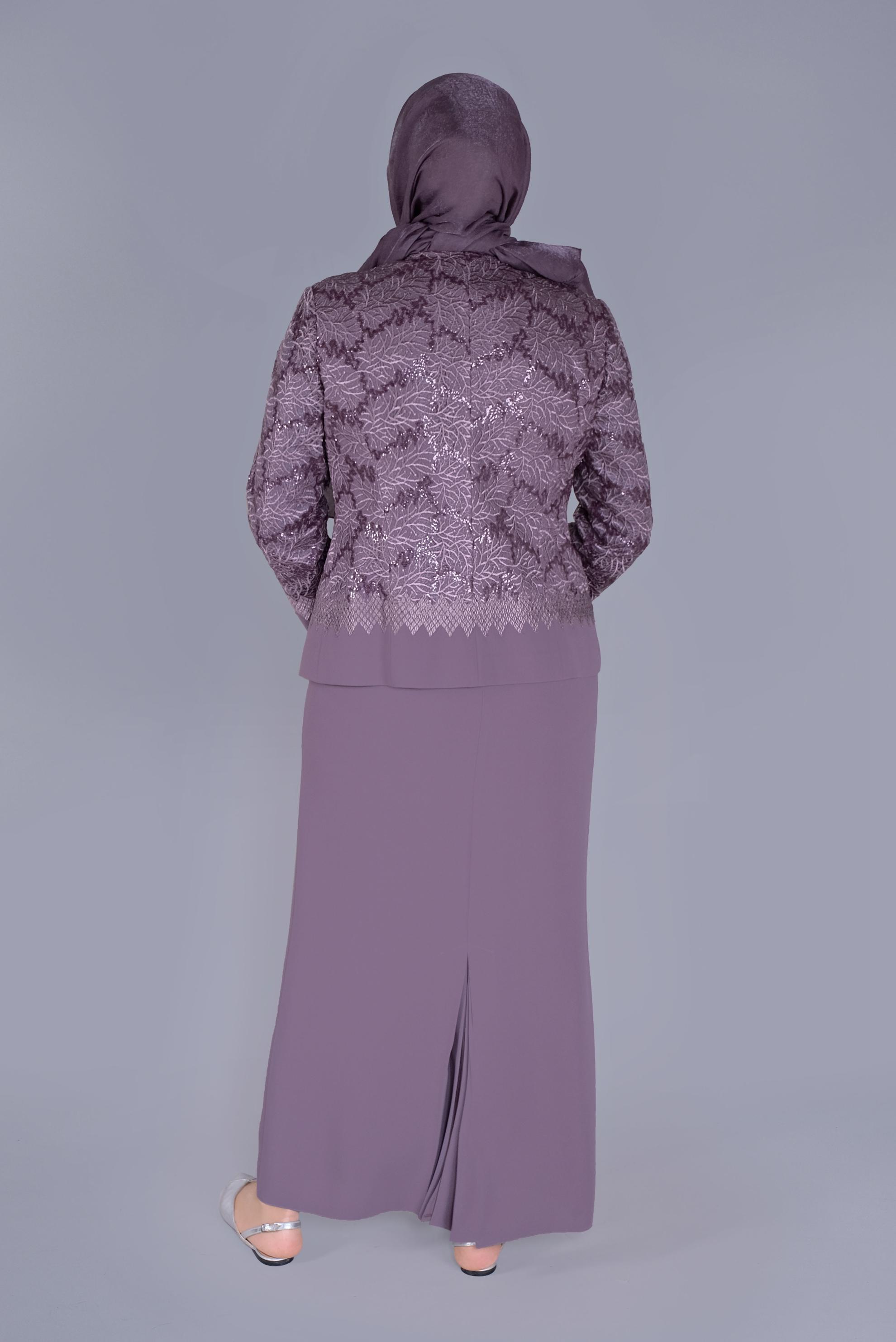 Vêtements hijab POURPRE COSTUME BRODÉ 2 PIÈCES AVEC ROBE 30159