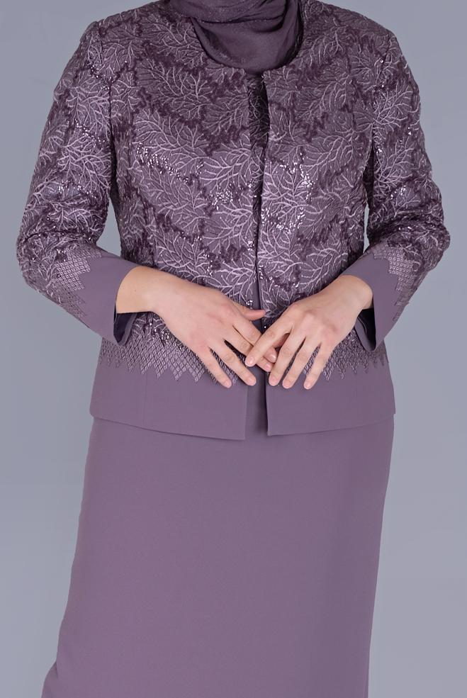 Hijab-Kleidung LILA NAKIŞLI İKİLİ ELBİSELİ TAKIM 30159  - ALVİNA