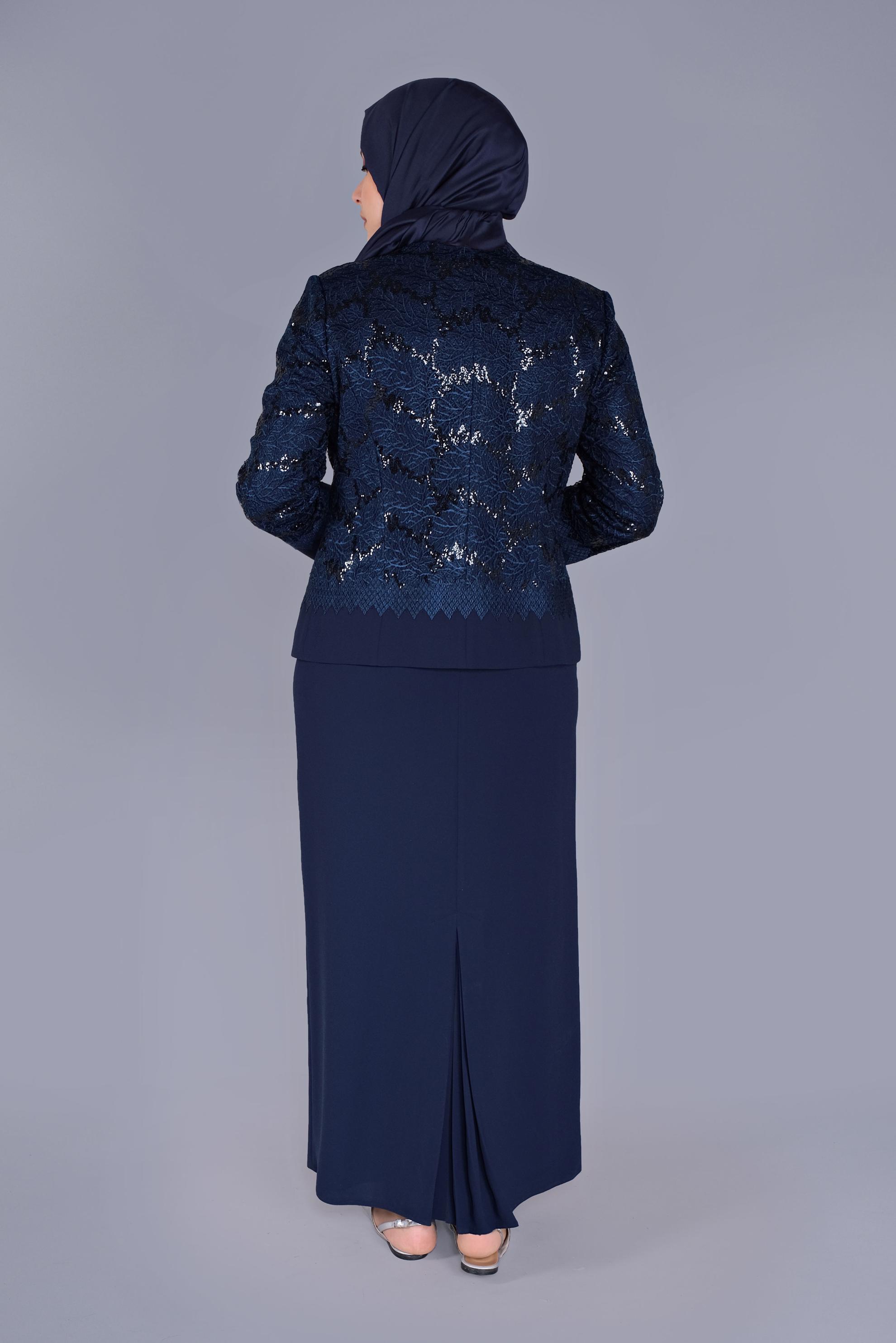 Hijab clothing NAVY BLUE 2-PIECE EMBROIDERED SUIT WITH DRESS 30159 