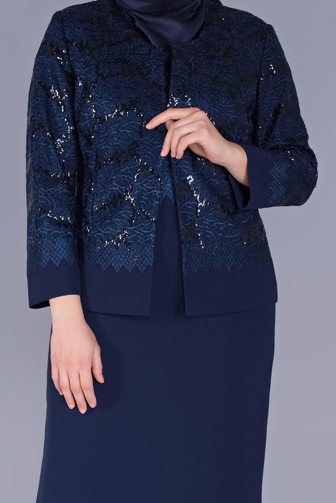 Hijab clothing NAVY BLUE 2-PIECE EMBROIDERED SUIT WITH DRESS 30159  - ALVİNA
