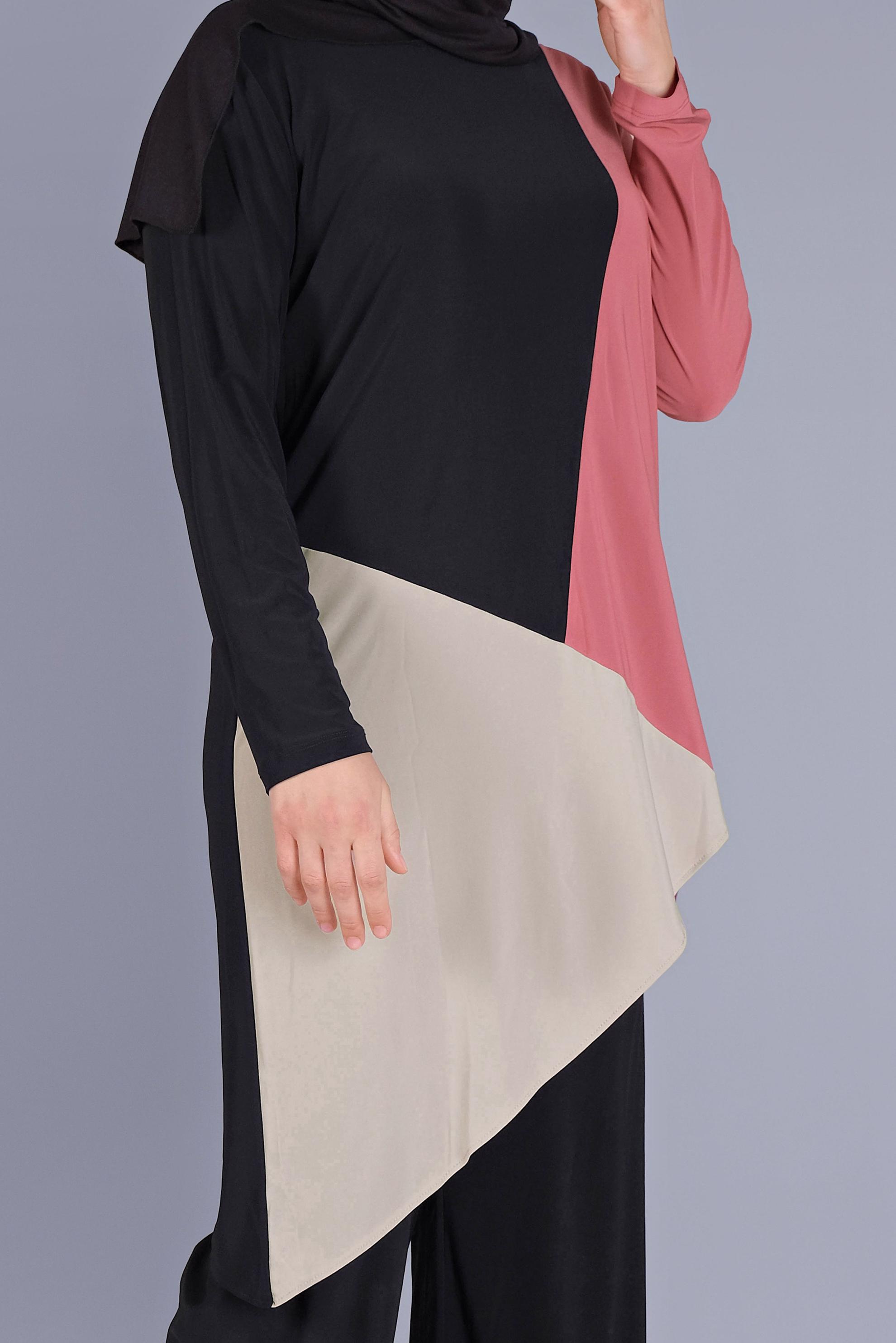 Tesettür giyim SİYAH ÇOK RENKLİ İKİLİ PANT. TAKIM 20131 