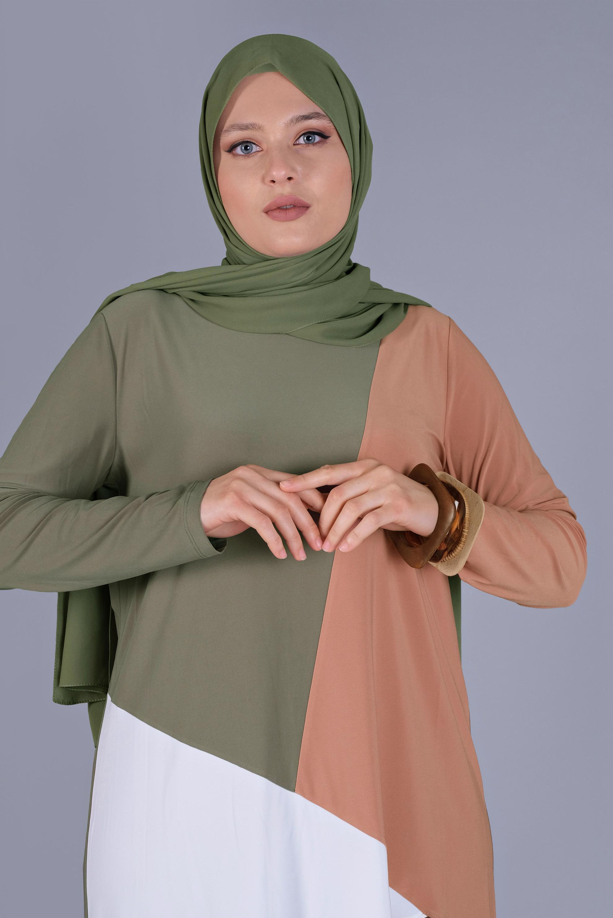 Hijab clothing KHAKI MULTICOLORED 2-PIECE PANTS SUIT 20131 