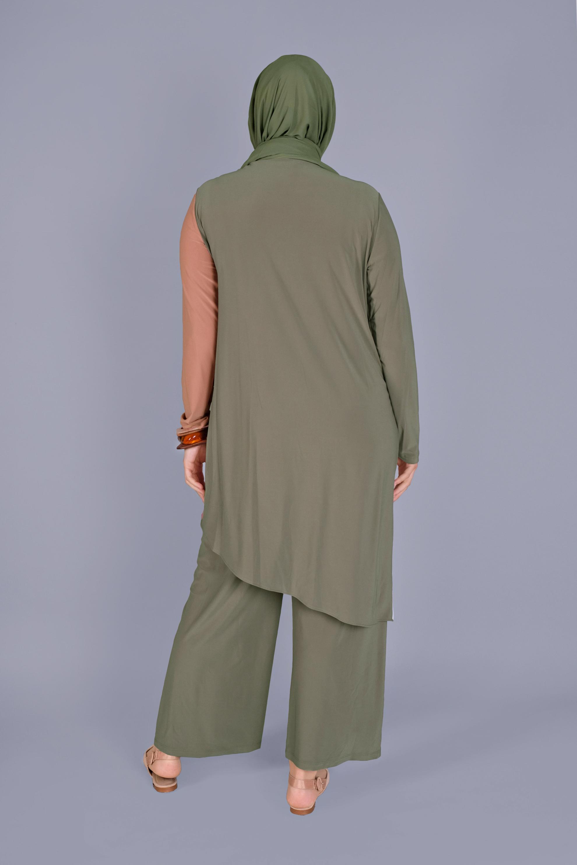 Hijab clothing KHAKI MULTICOLORED 2-PIECE PANTS SUIT 20131 
