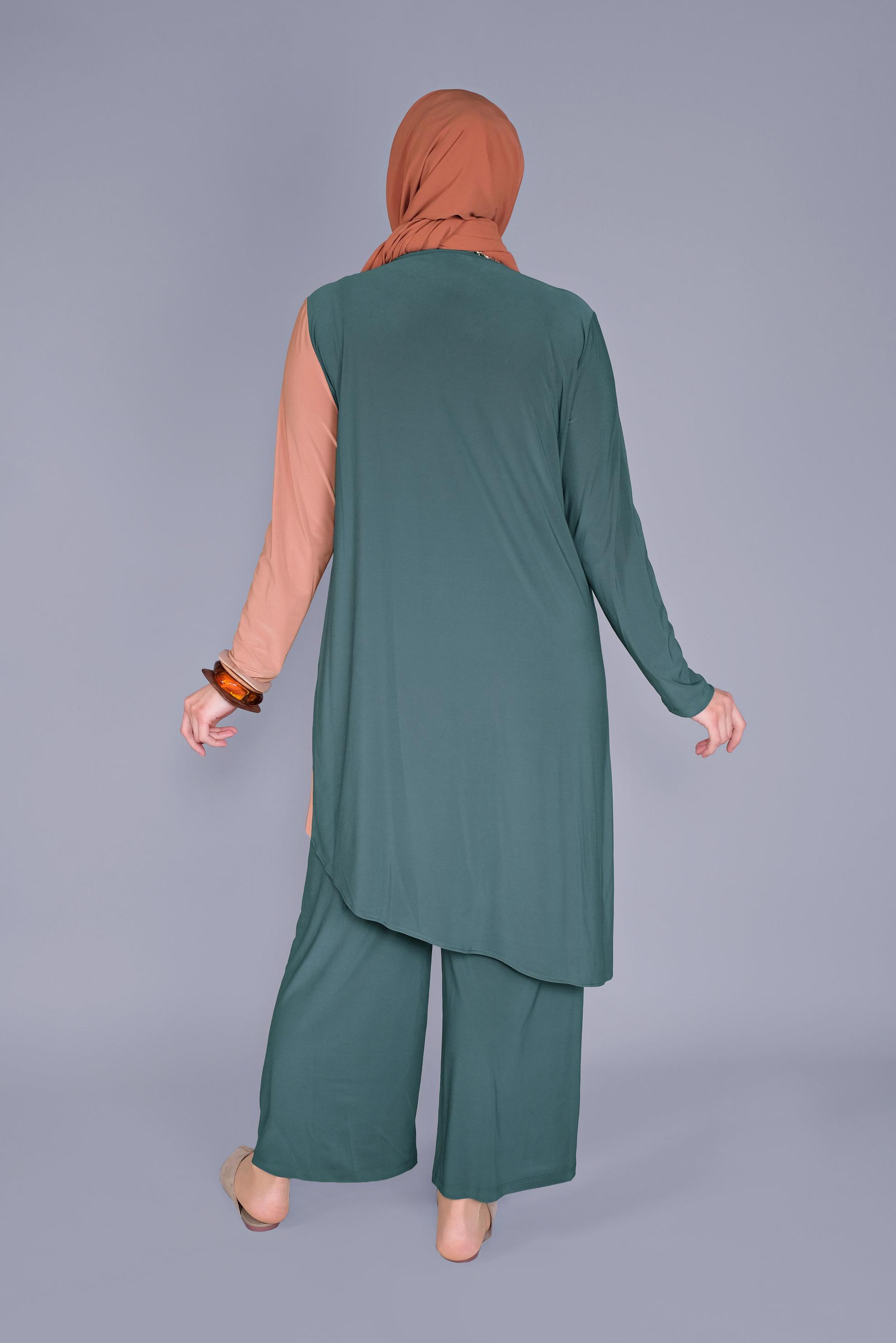 Hijab clothing BLUE MULTICOLORED 2-PIECE PANTS SUIT 20131 