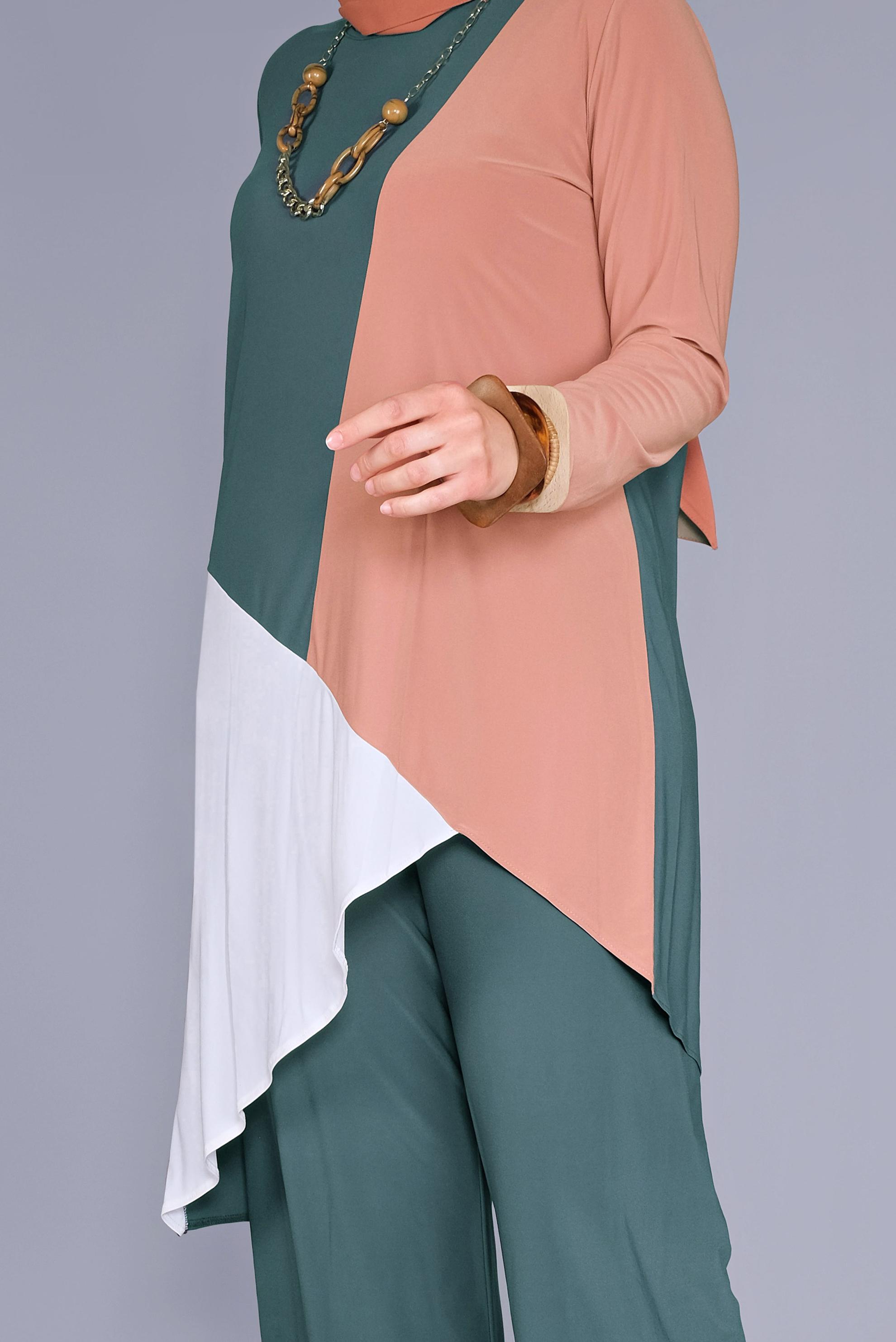 Hijab clothing BLUE MULTICOLORED 2-PIECE PANTS SUIT 20131 