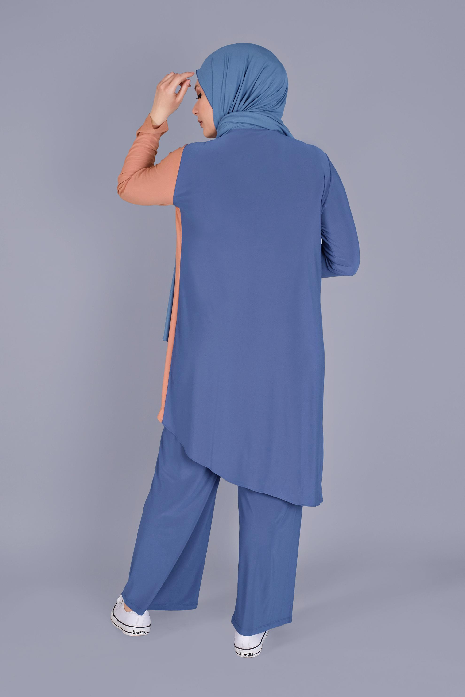 Tesettür giyim LACİVERT ÇOK RENKLİ İKİLİ PANT. TAKIM 20131 