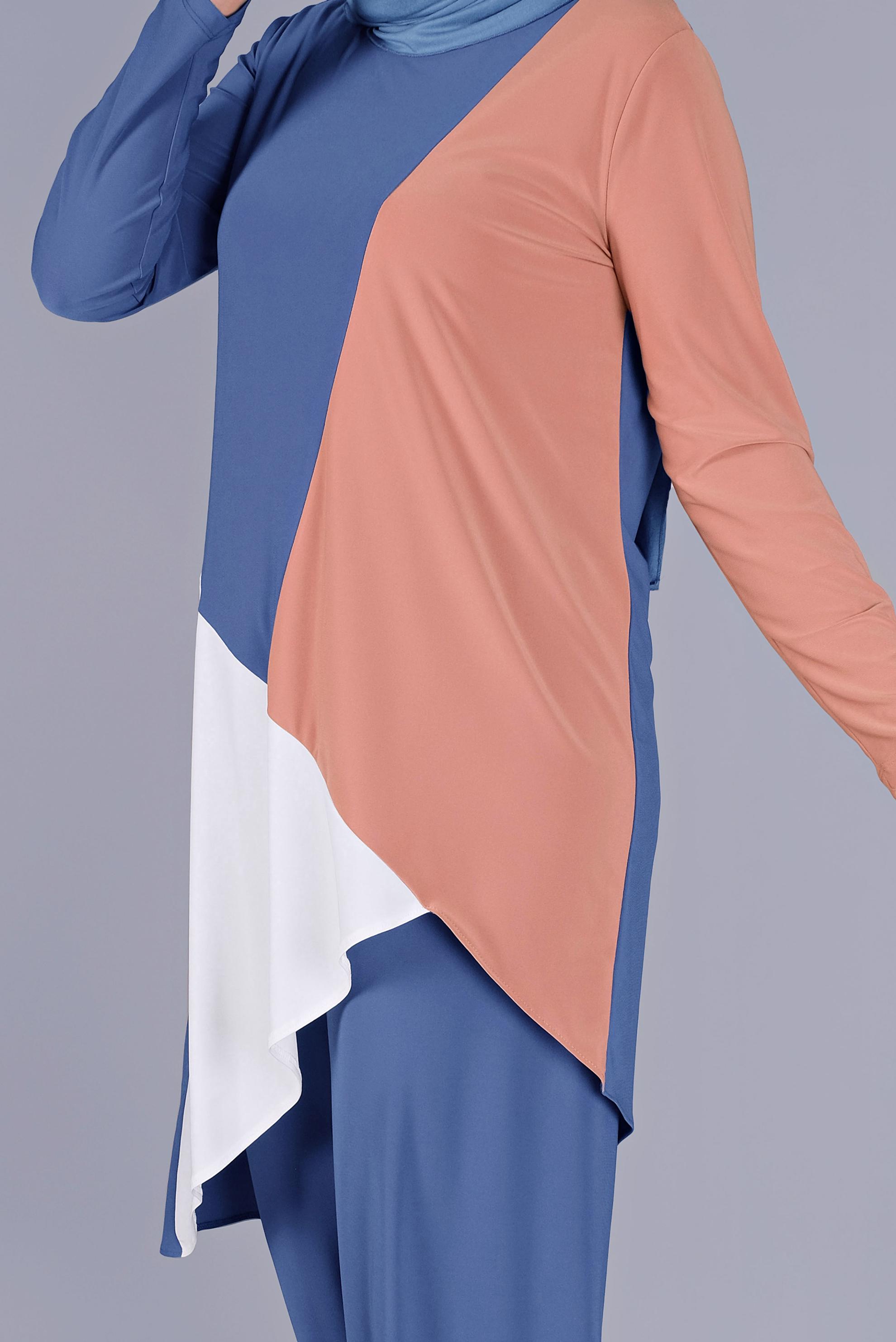 Tesettür giyim LACİVERT ÇOK RENKLİ İKİLİ PANT. TAKIM 20131 