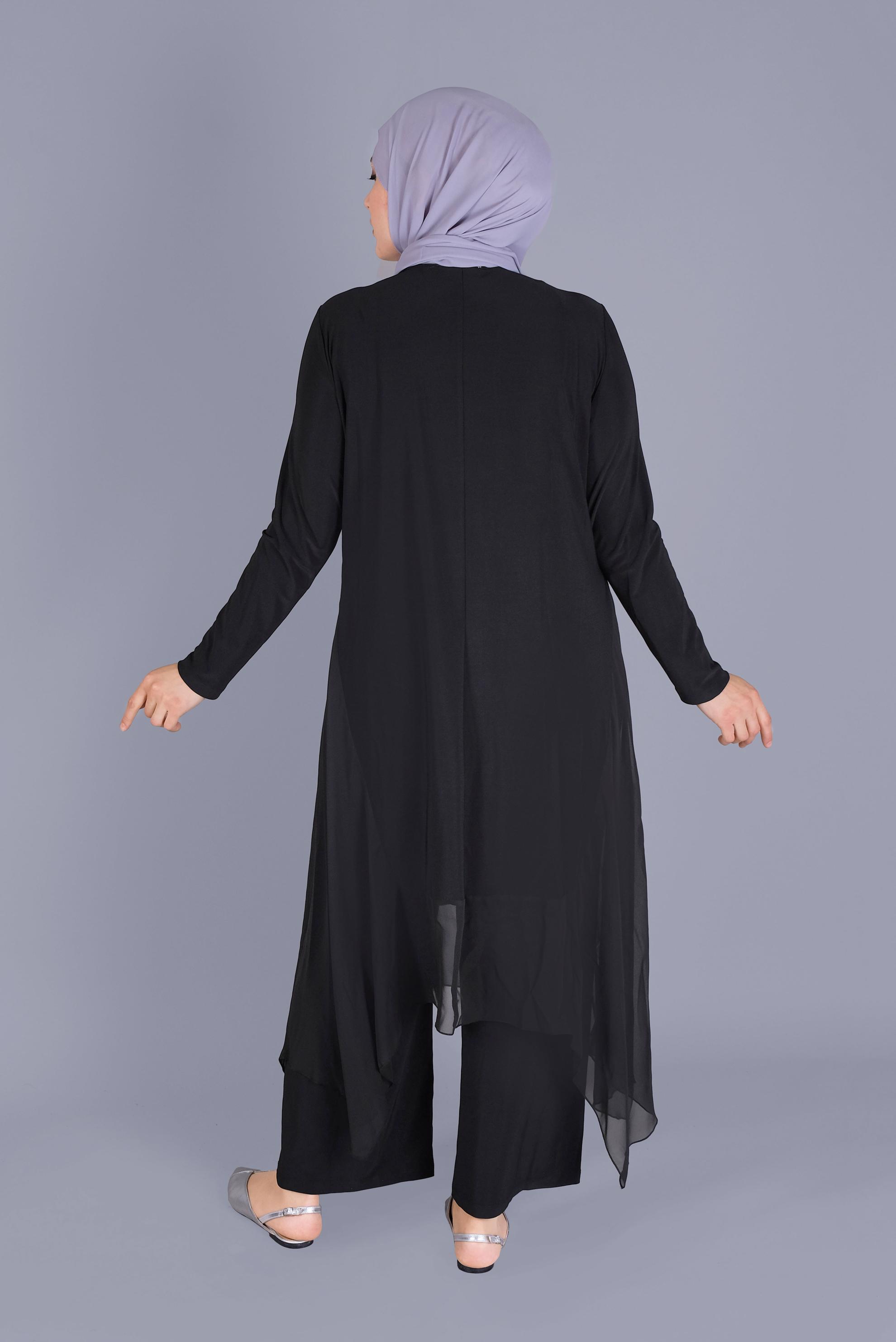 Tesettür giyim SİYAH ASİMETRİK KESİM İKİLİ PANT. TAKIM 20132 