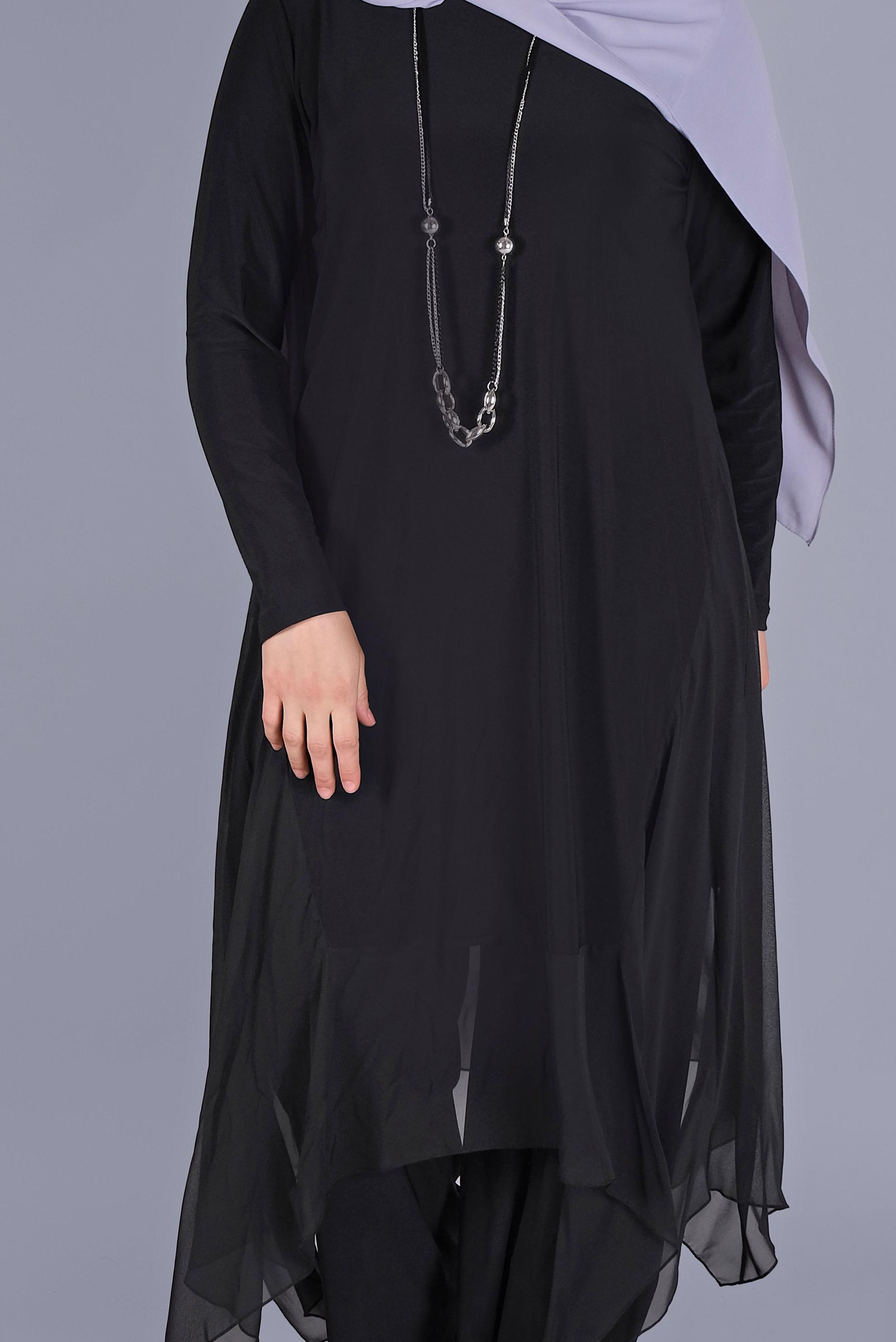 Tesettür giyim SİYAH ASİMETRİK KESİM İKİLİ PANT. TAKIM 20132 