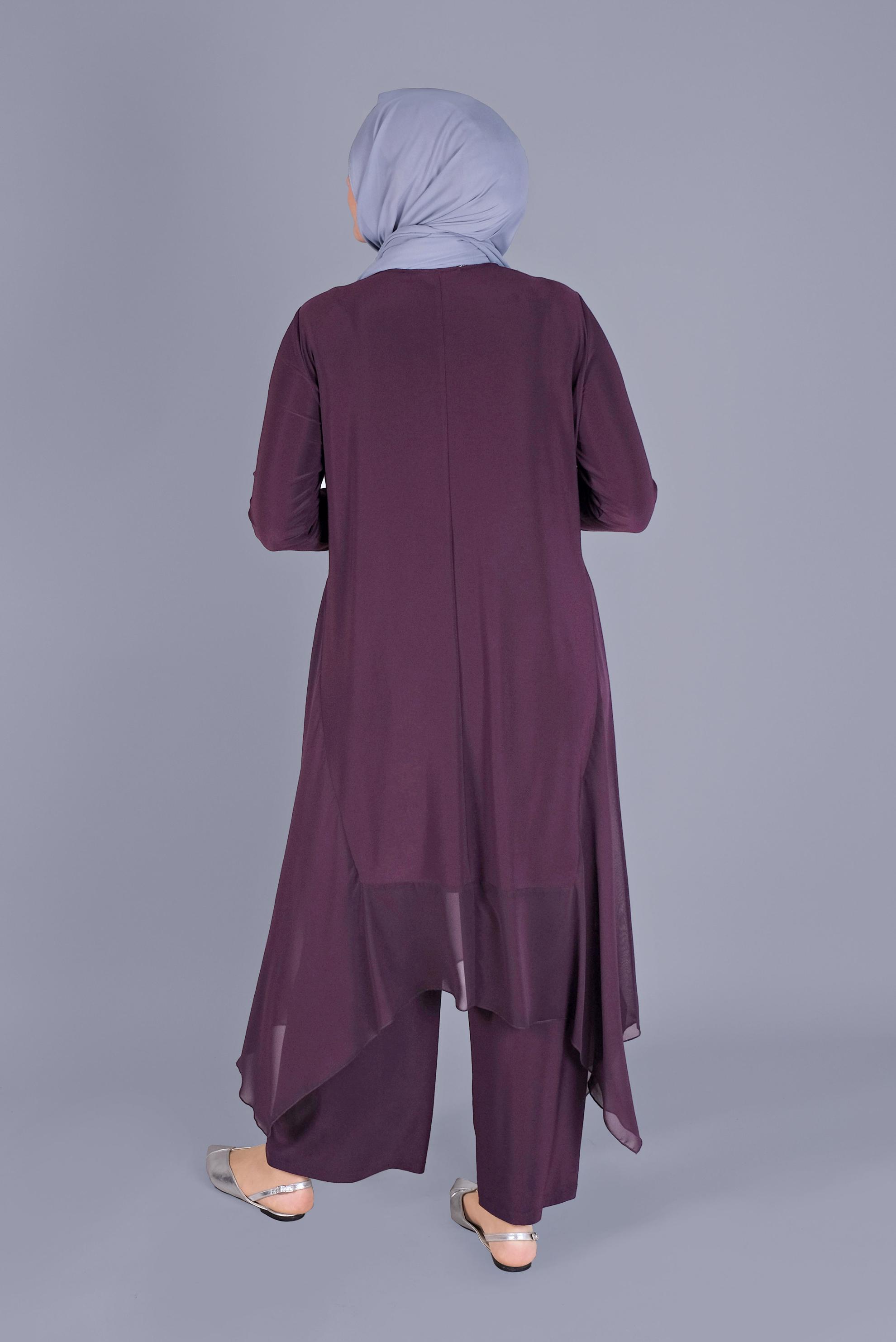 Tesettür giyim MOR ASİMETRİK KESİM İKİLİ PANT. TAKIM 20132 