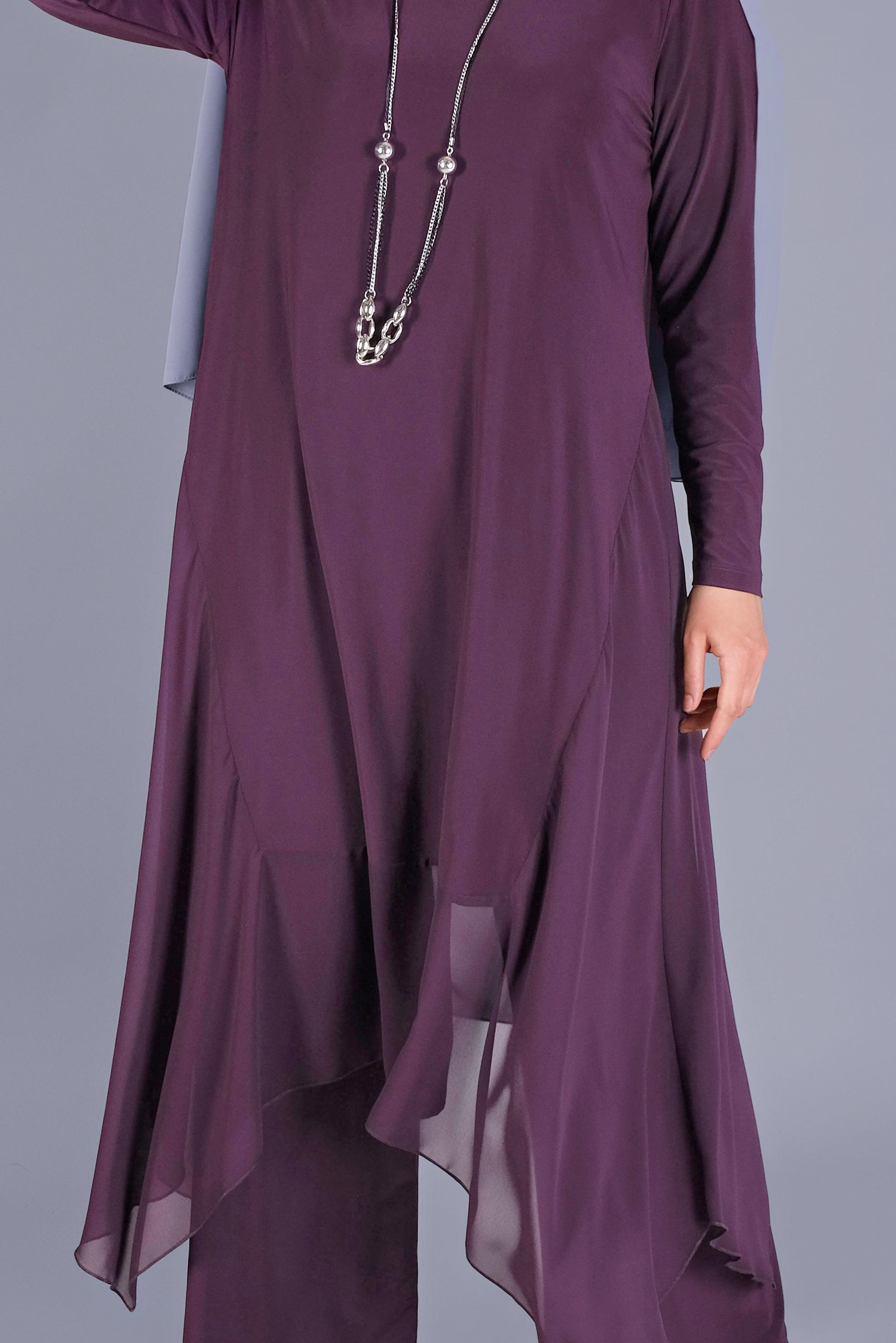 Tesettür giyim MOR ASİMETRİK KESİM İKİLİ PANT. TAKIM 20132 