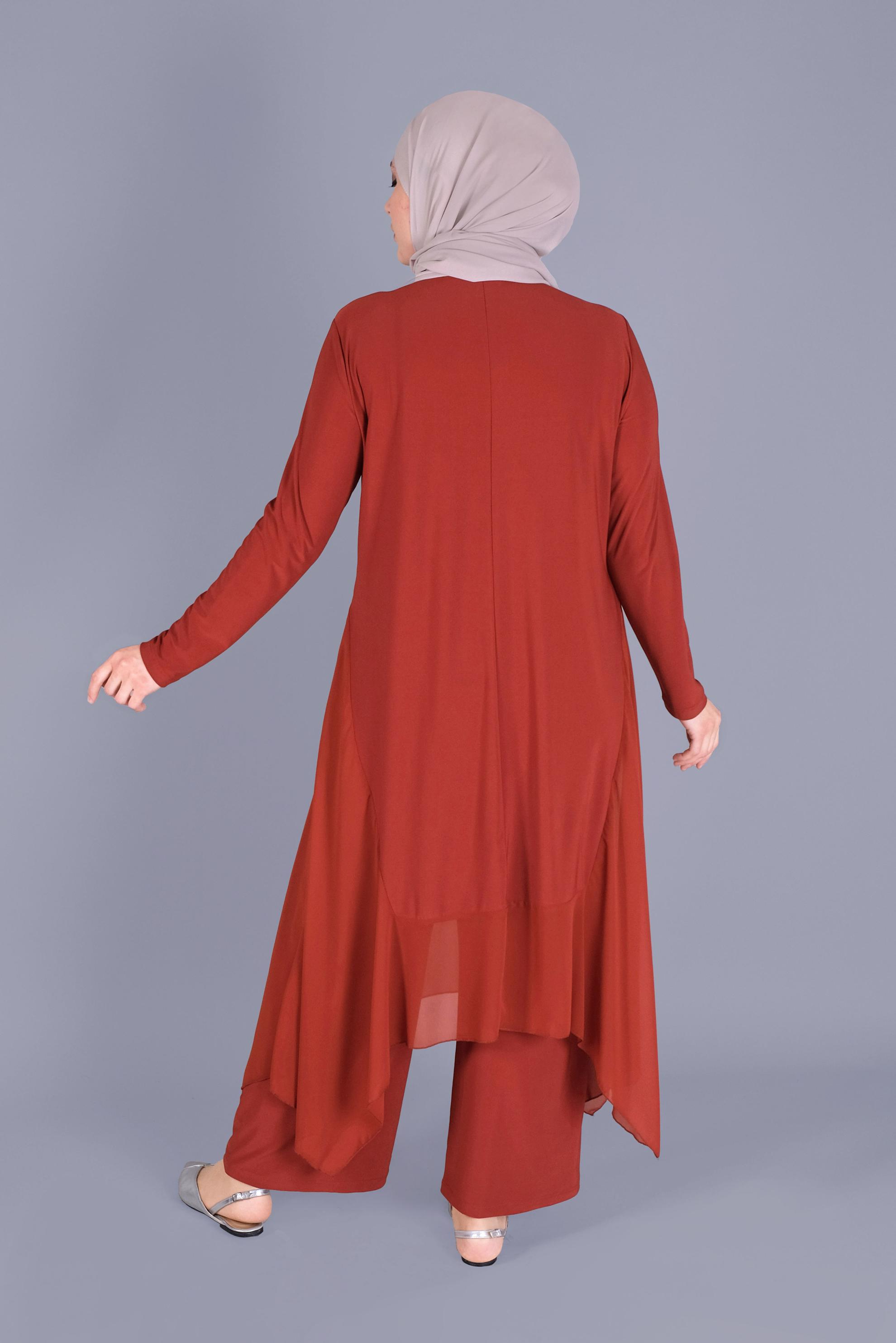 Tesettür giyim TURUNCU ASİMETRİK KESİM İKİLİ PANT. TAKIM 20132 
