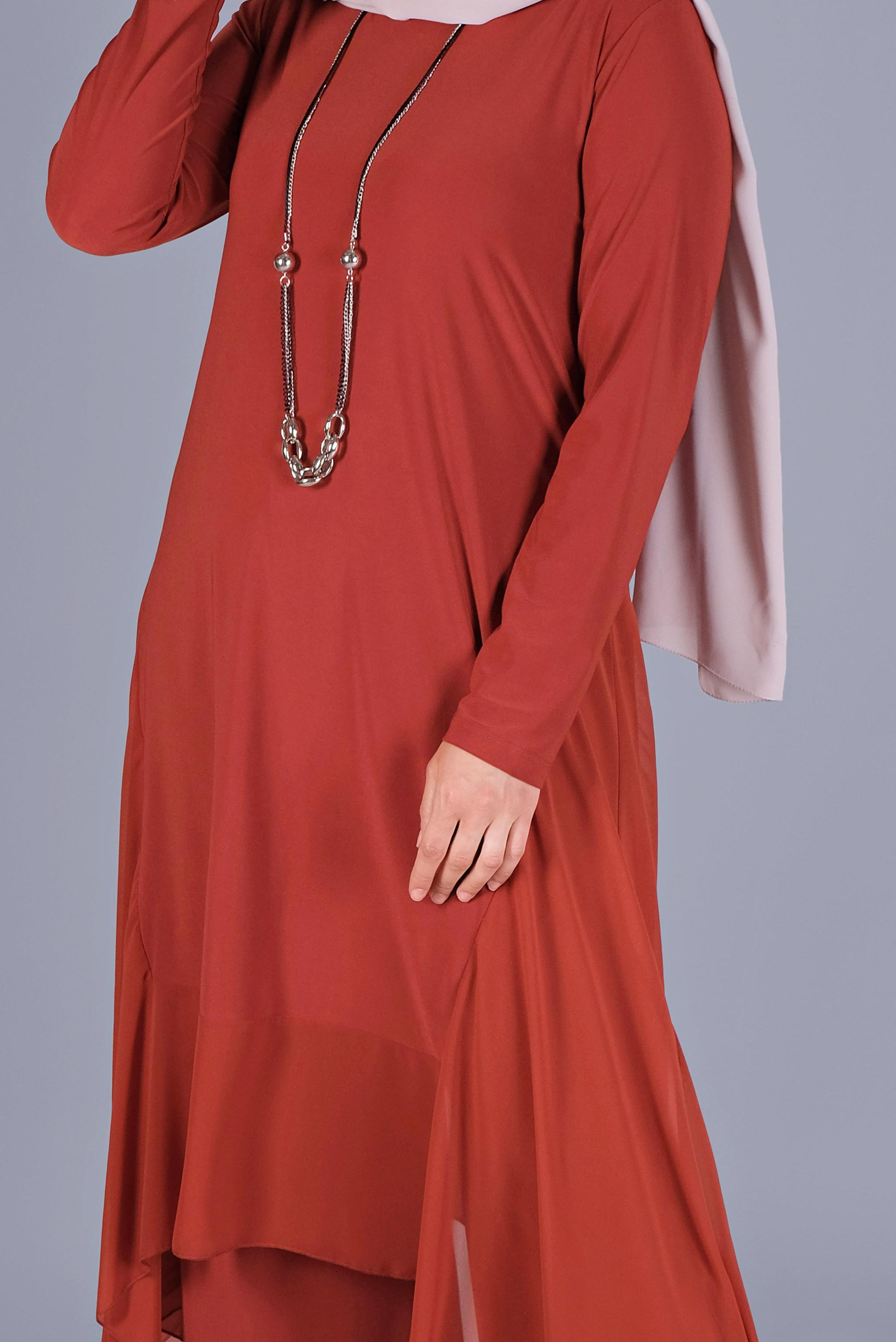 Tesettür giyim TURUNCU ASİMETRİK KESİM İKİLİ PANT. TAKIM 20132 