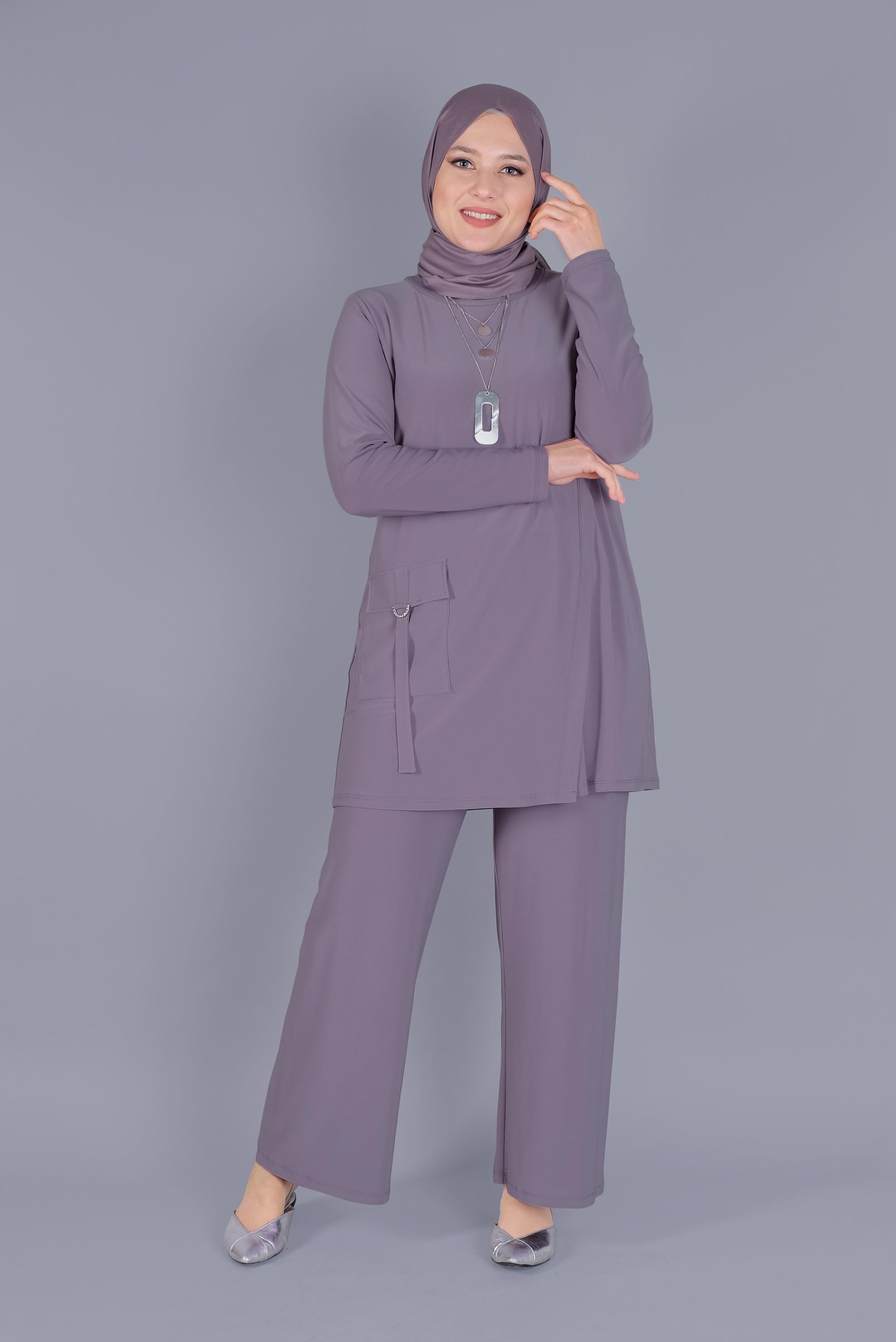 Hijab clothing PURPLE PANTS SUIT WITH POCKET DETAIL 20157
