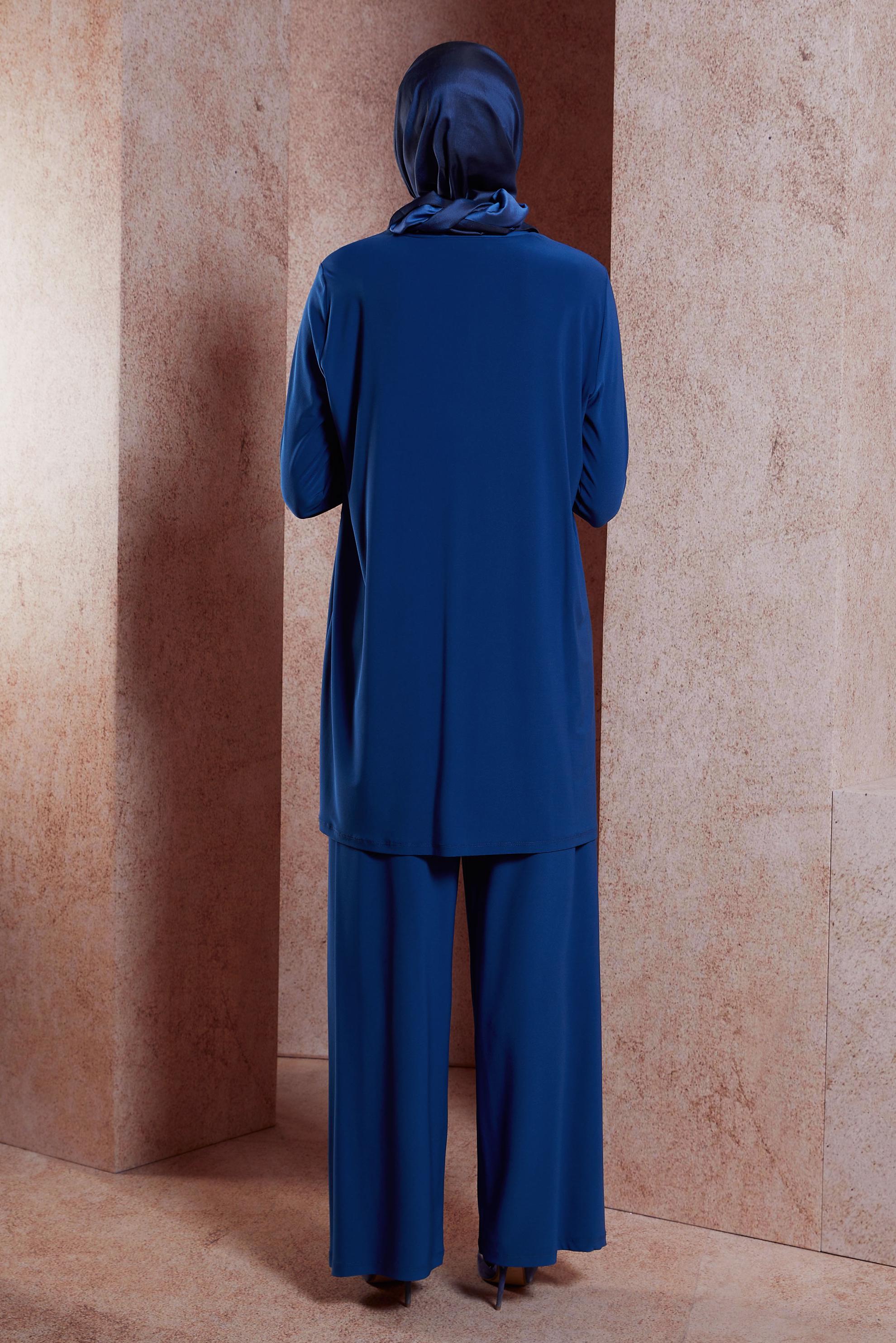 Tesettür giyim MAVİ CEP DETAYLI PANTOLONLU TAKIM 20157