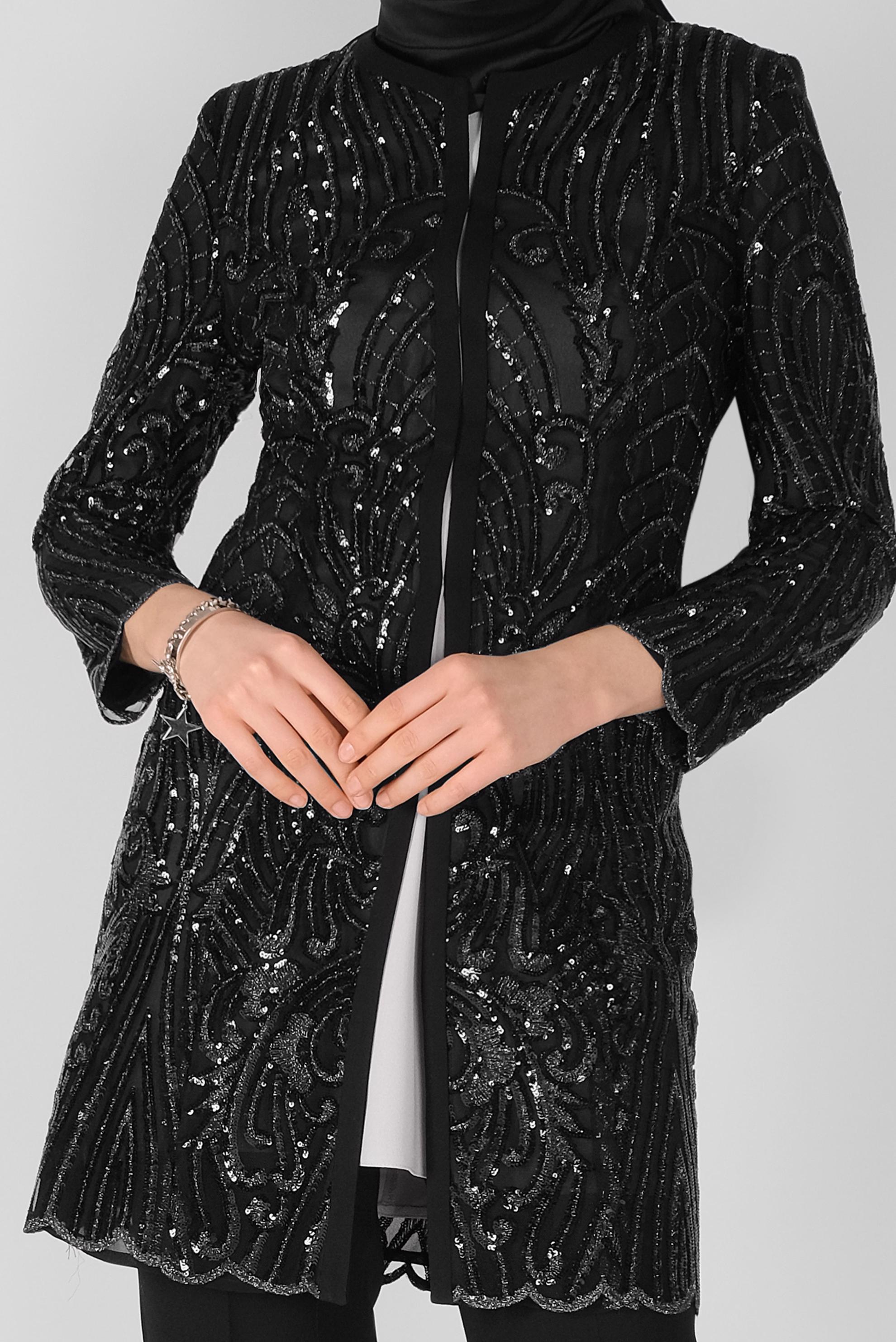 Tesettür giyim SİYAH PULLU PAYETLİ ÜÇLÜ PANTOLONLU TAKIM 30100 