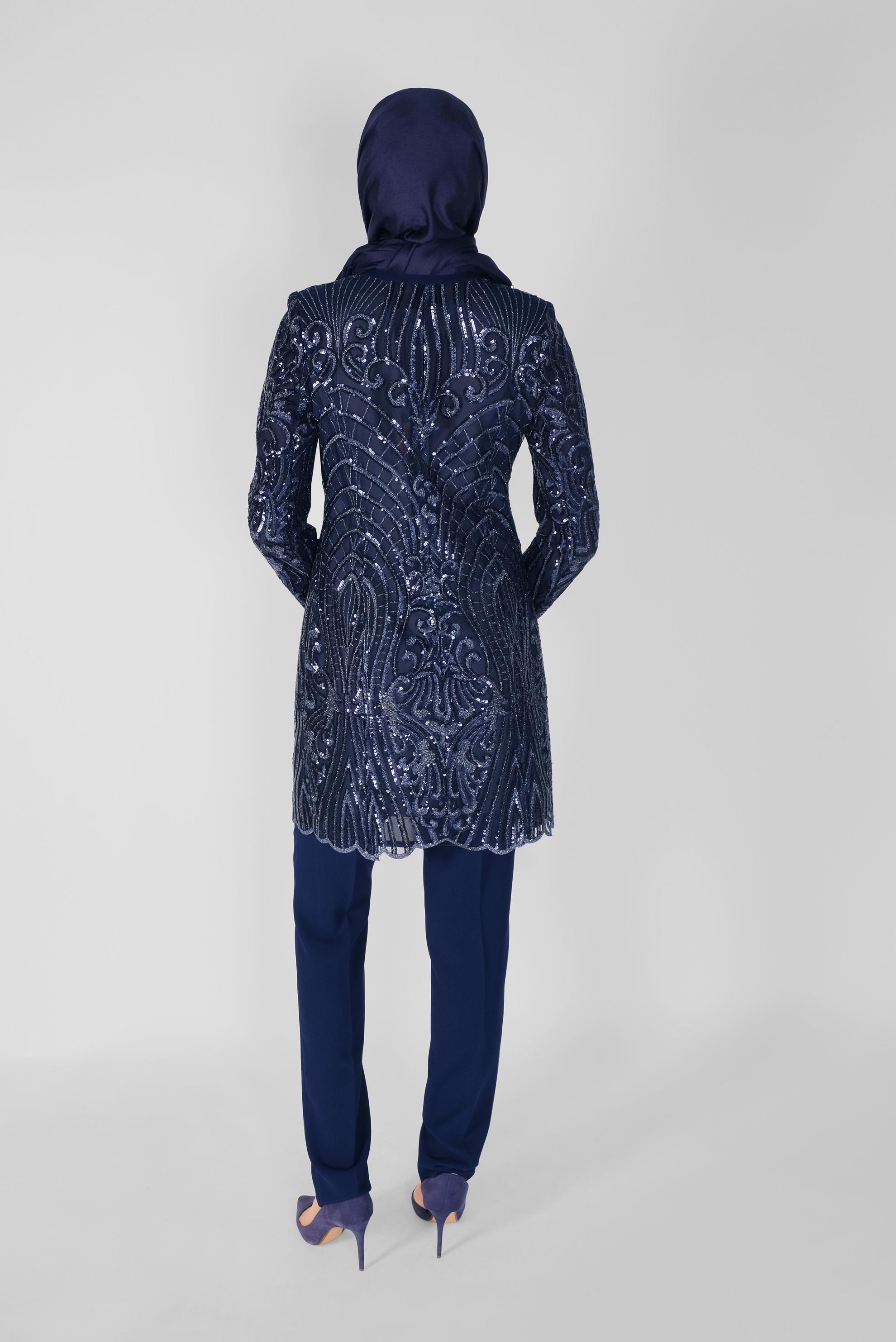 Tesettür giyim LACİVERT PULLU PAYETLİ ÜÇLÜ PANTOLONLU TAKIM 30100 