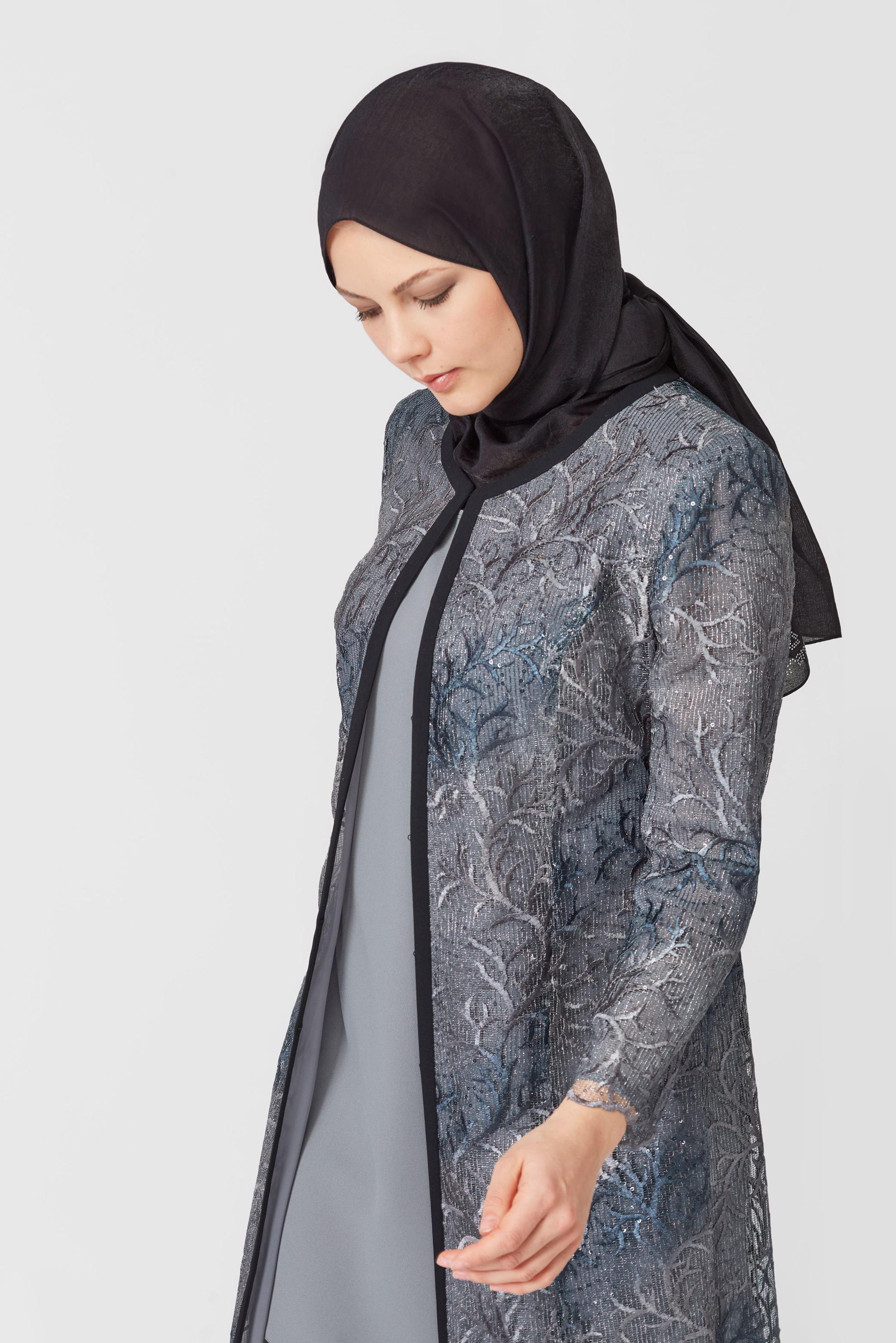 Tesettür giyim GRİ DANTEL DETAYLI ÜÇLÜ PANT.TAKIM 30101 