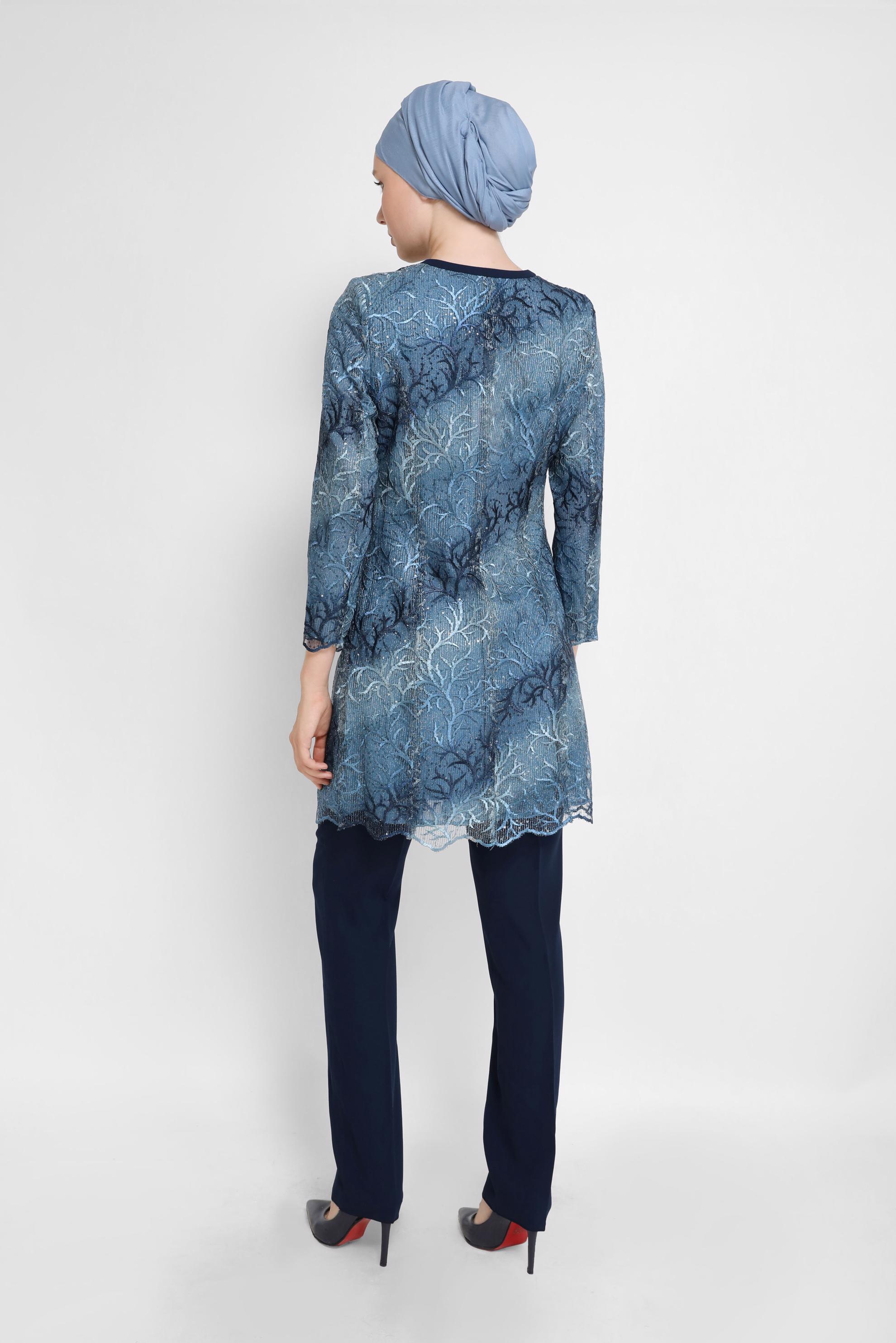 Tesettür giyim LACİVERT DANTEL DETAYLI ÜÇLÜ PANT.TAKIM 30101 