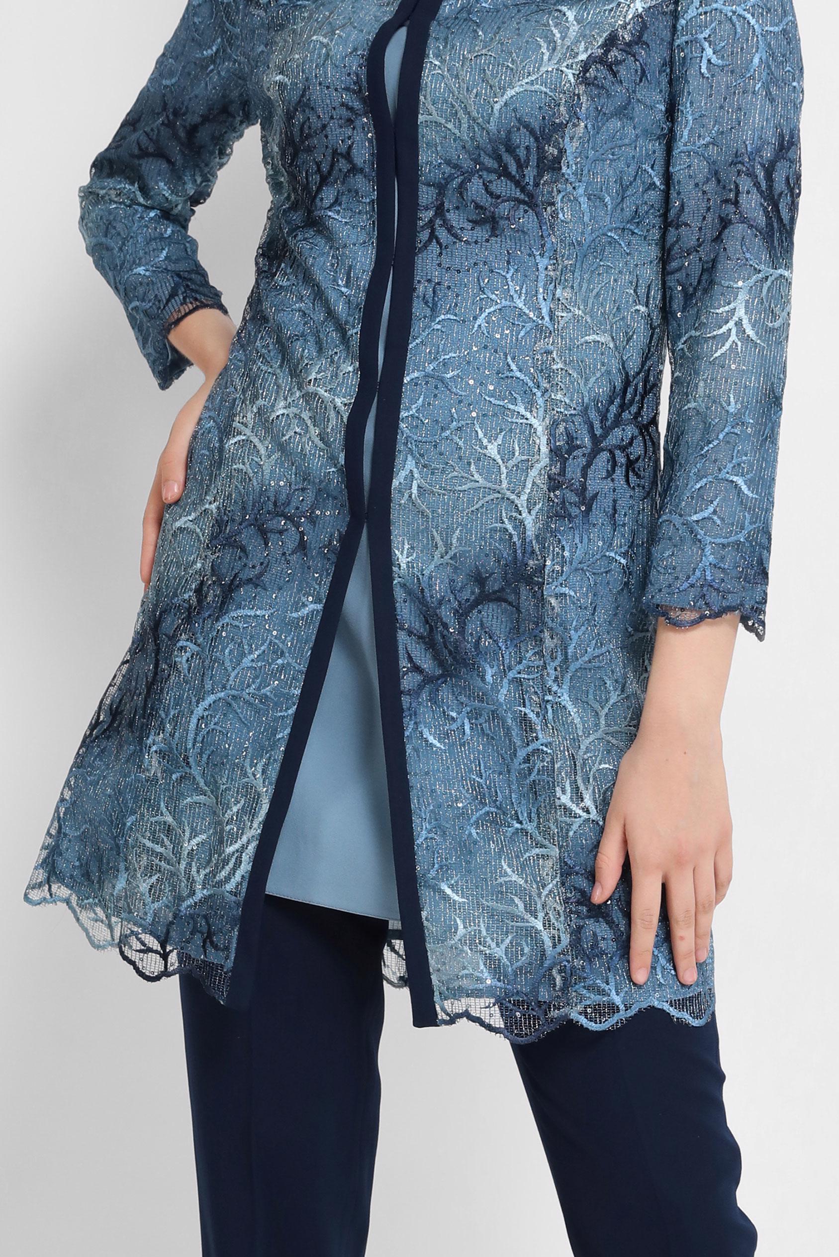 Tesettür giyim LACİVERT DANTEL DETAYLI ÜÇLÜ PANT.TAKIM 30101 