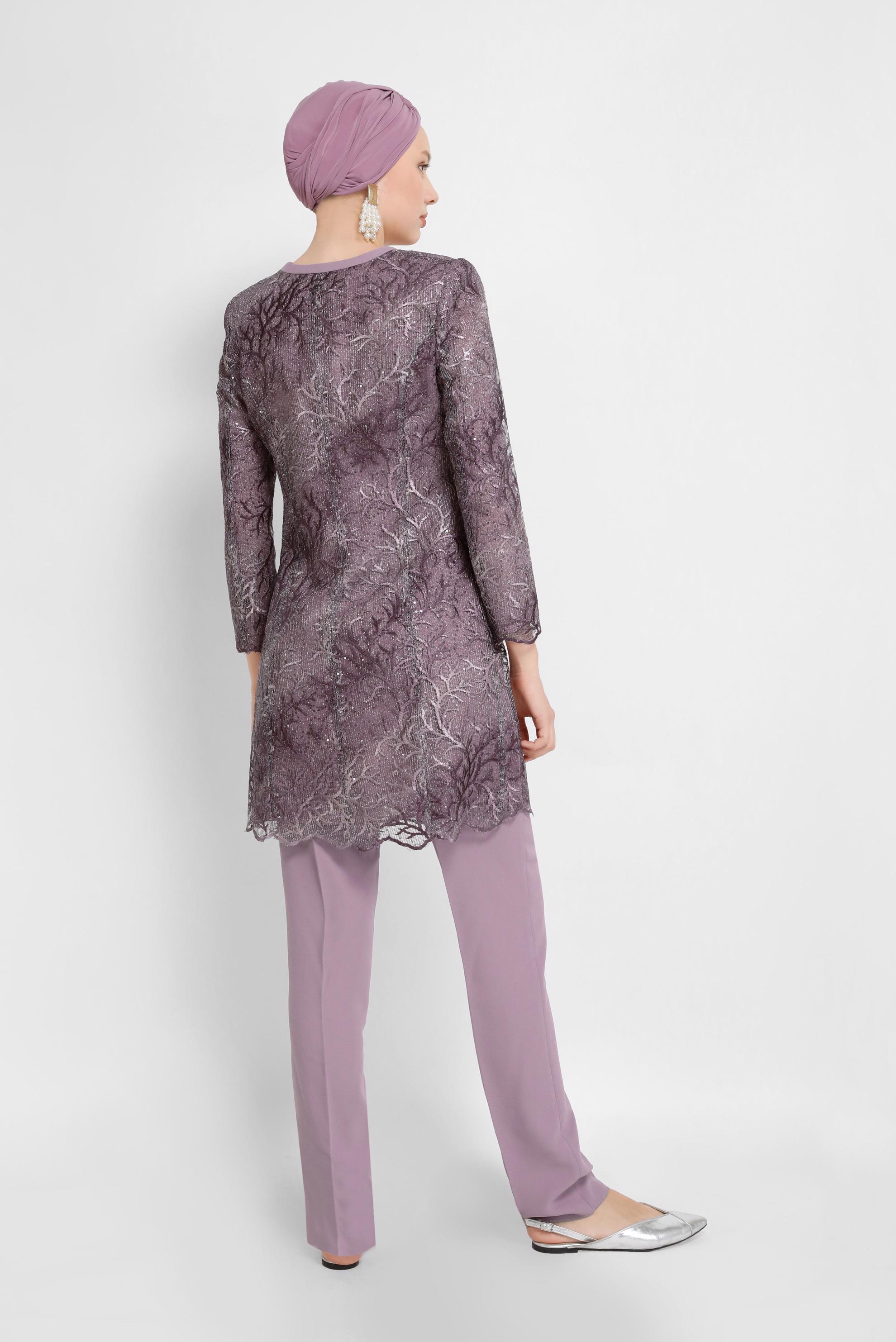 Tesettür giyim PUDRA DANTEL DETAYLI ÜÇLÜ PANT.TAKIM 30101 