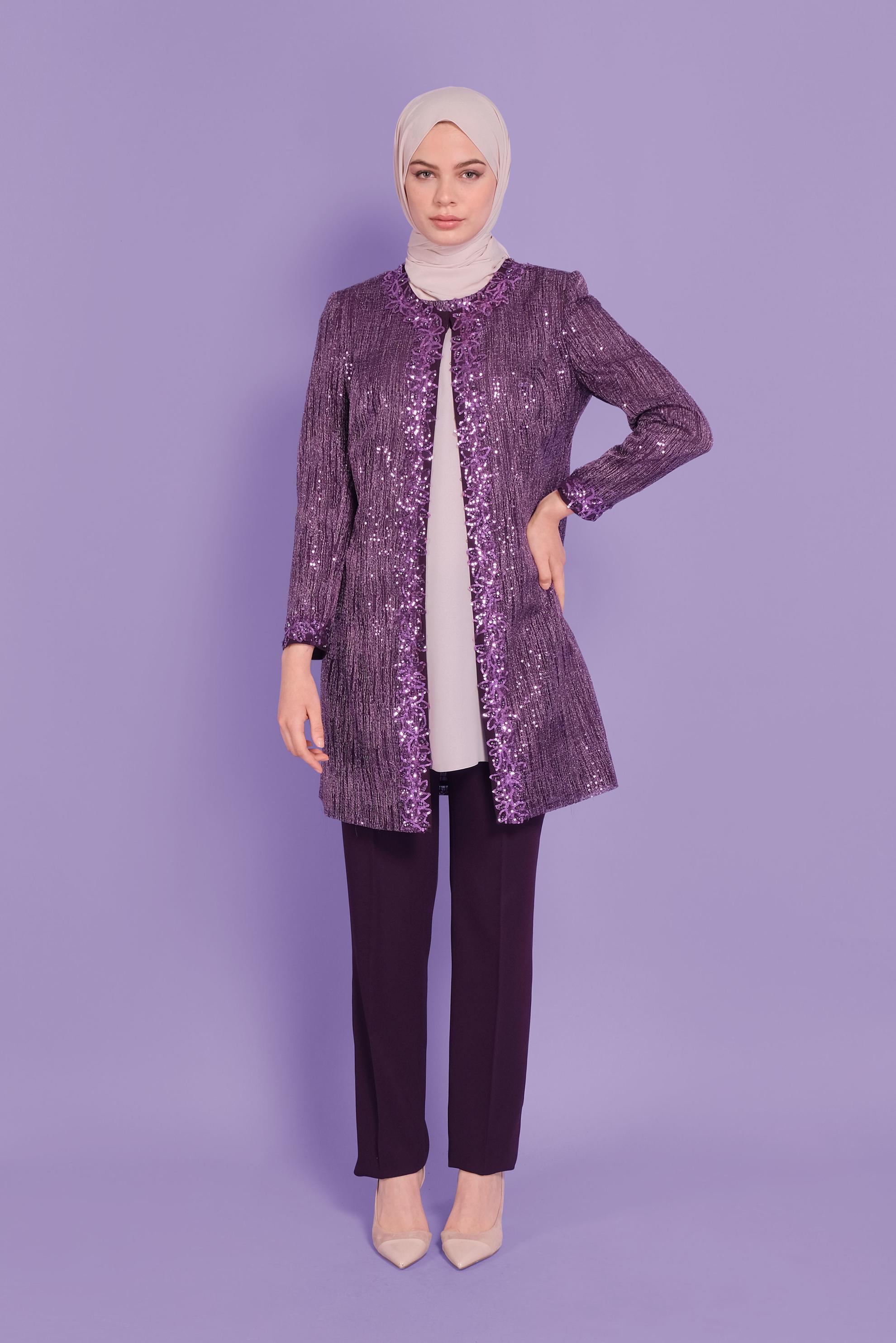 Tesettür giyim MÜRDÜM PUL PAYET PANTOLONLU TAKIM 30111