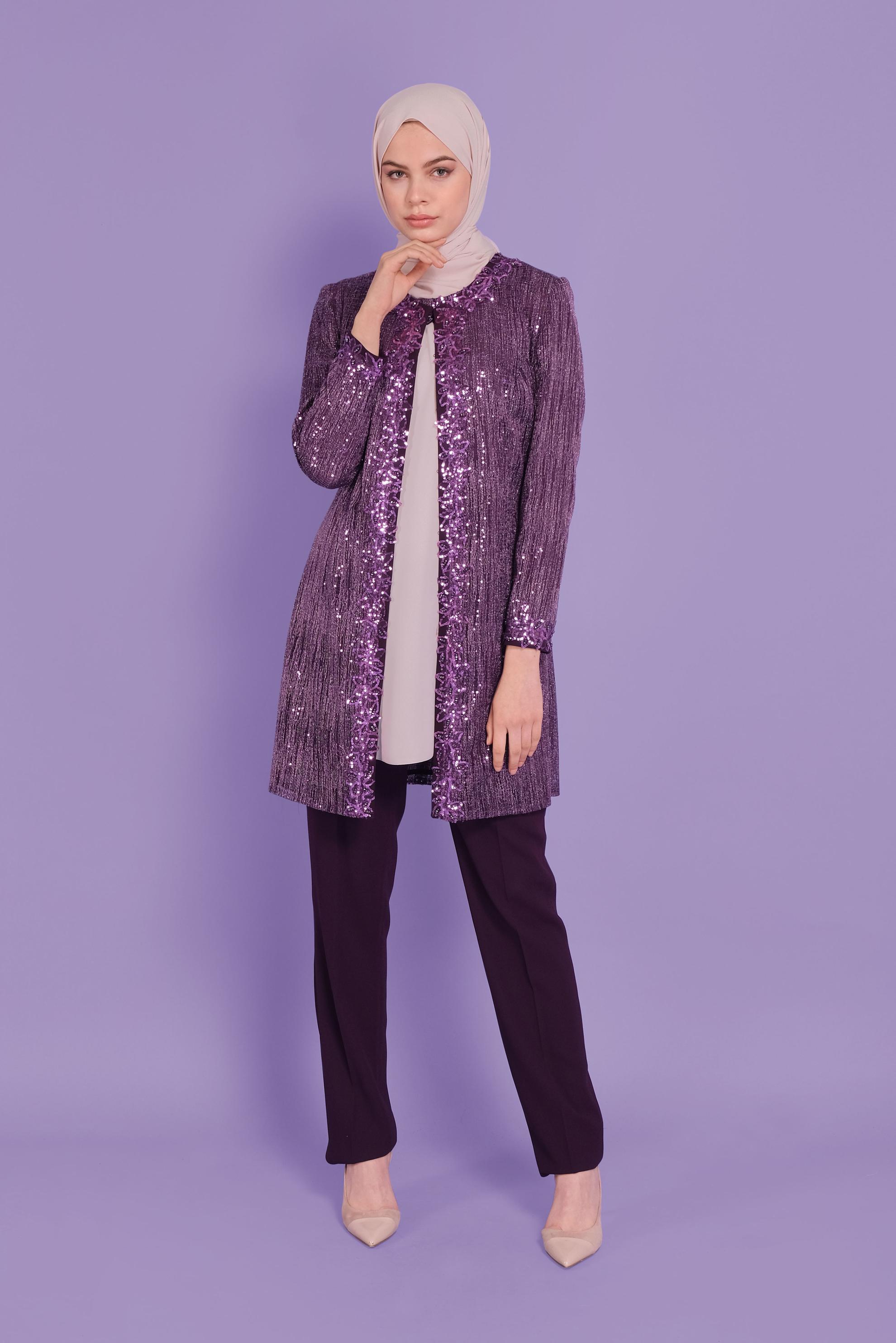 Tesettür giyim MÜRDÜM PUL PAYET PANTOLONLU TAKIM 30111