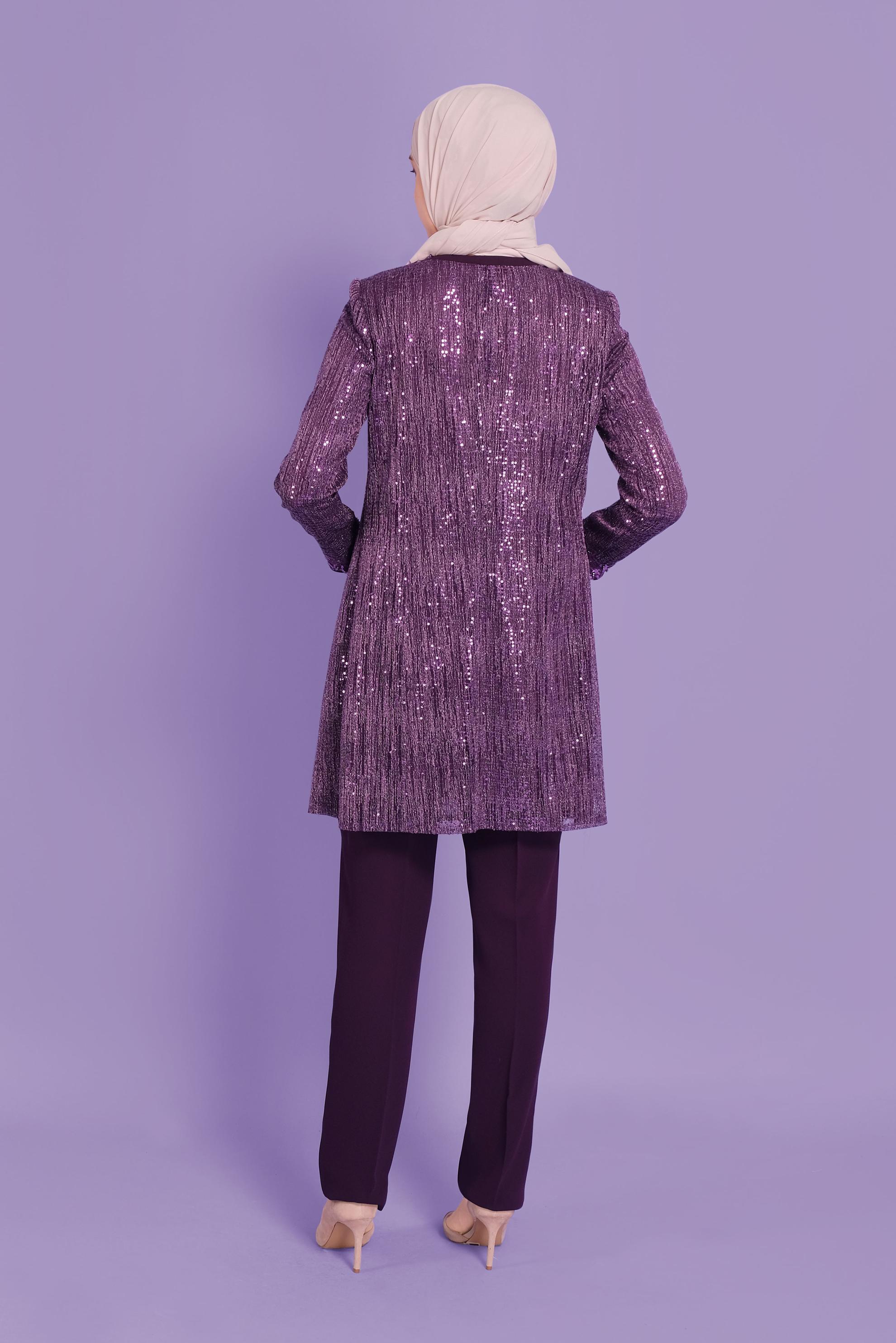Tesettür giyim MÜRDÜM PUL PAYET PANTOLONLU TAKIM 30111