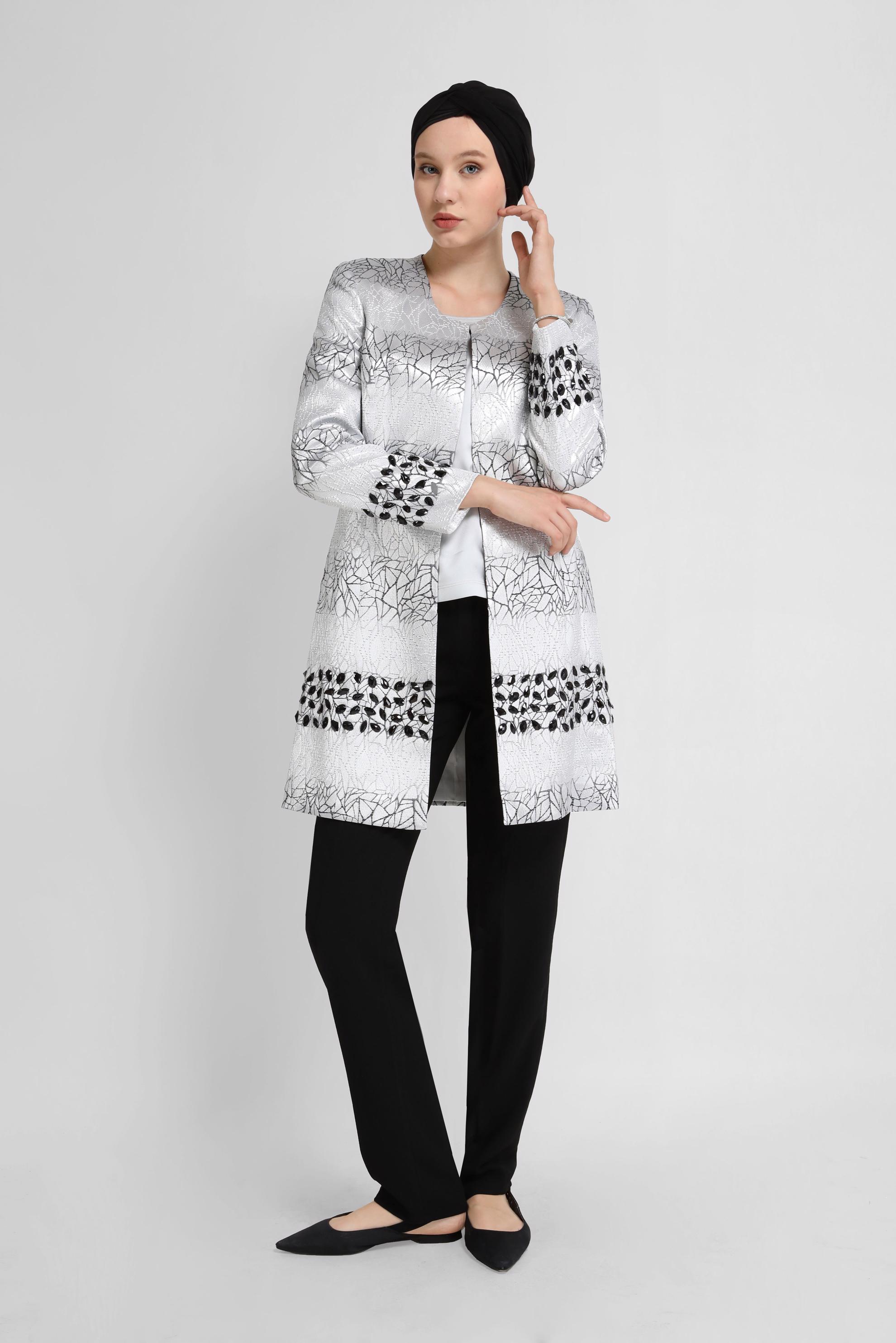 Tesettür giyim SİYAH TAŞ DETAYLI ÜÇLÜ PANT. TAKIM 30112 