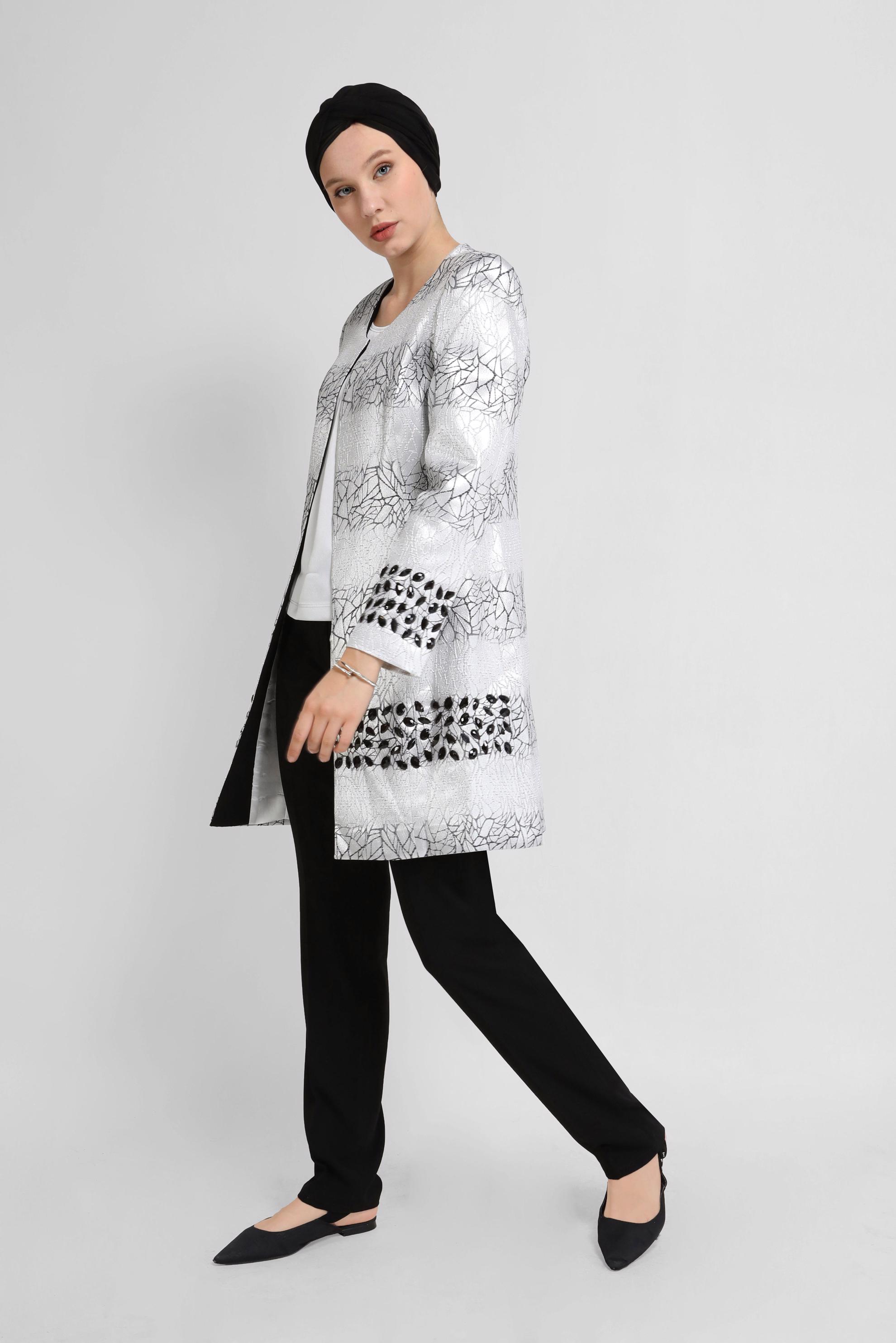 Tesettür giyim SİYAH TAŞ DETAYLI ÜÇLÜ PANT. TAKIM 30112 