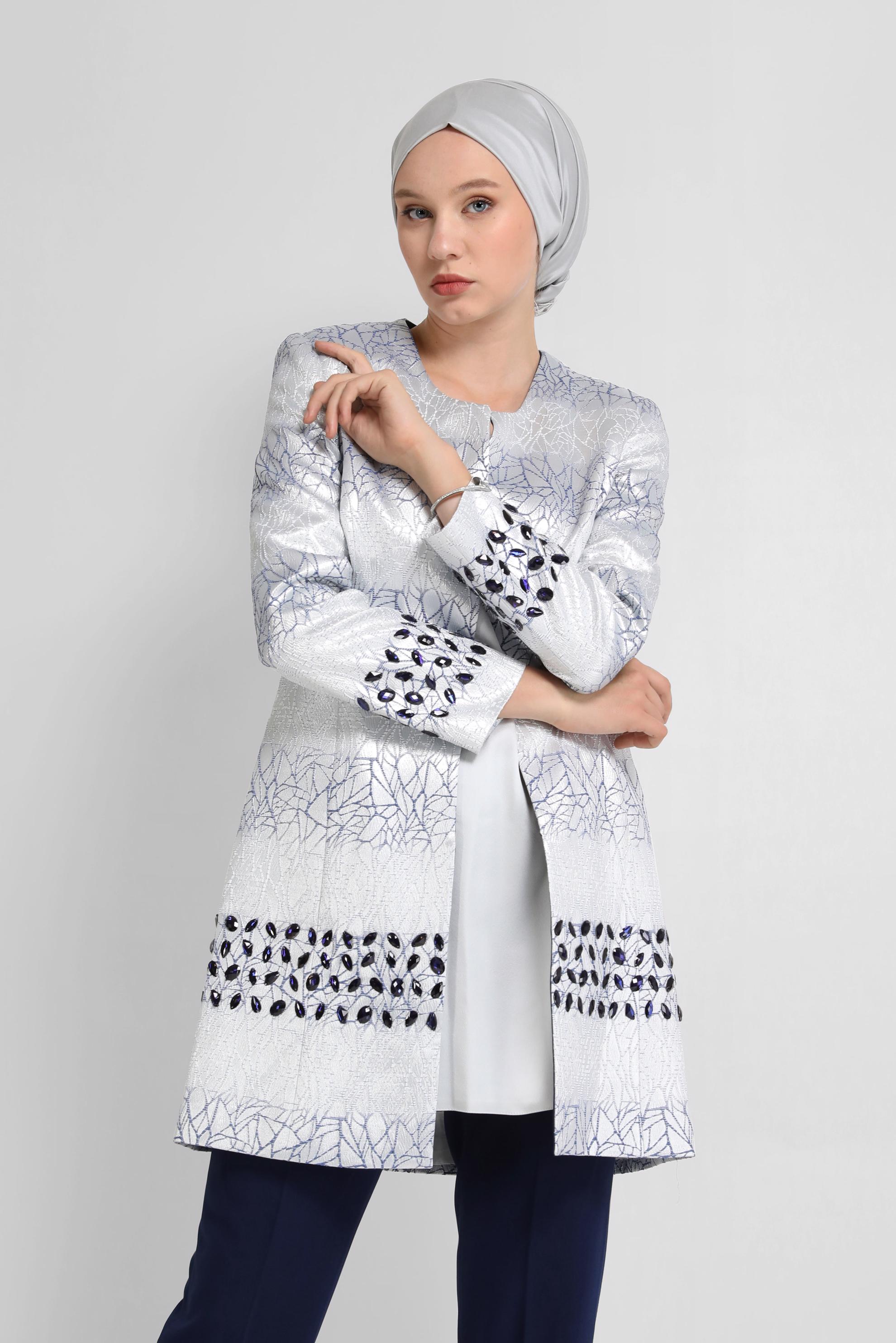 Tesettür giyim LACİVERT TAŞ DETAYLI ÜÇLÜ PANT. TAKIM 30112 