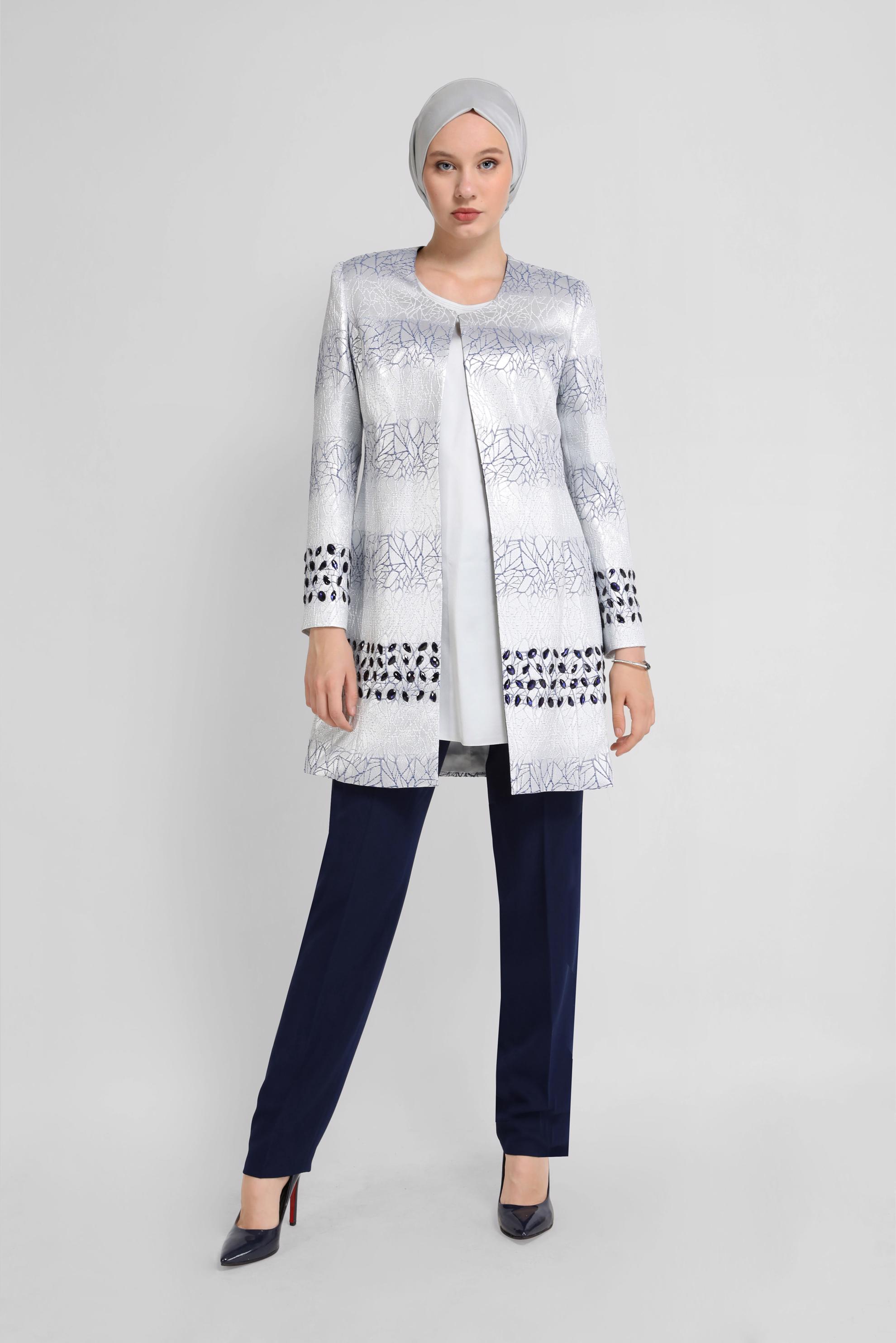 Tesettür giyim LACİVERT TAŞ DETAYLI ÜÇLÜ PANT. TAKIM 30112 