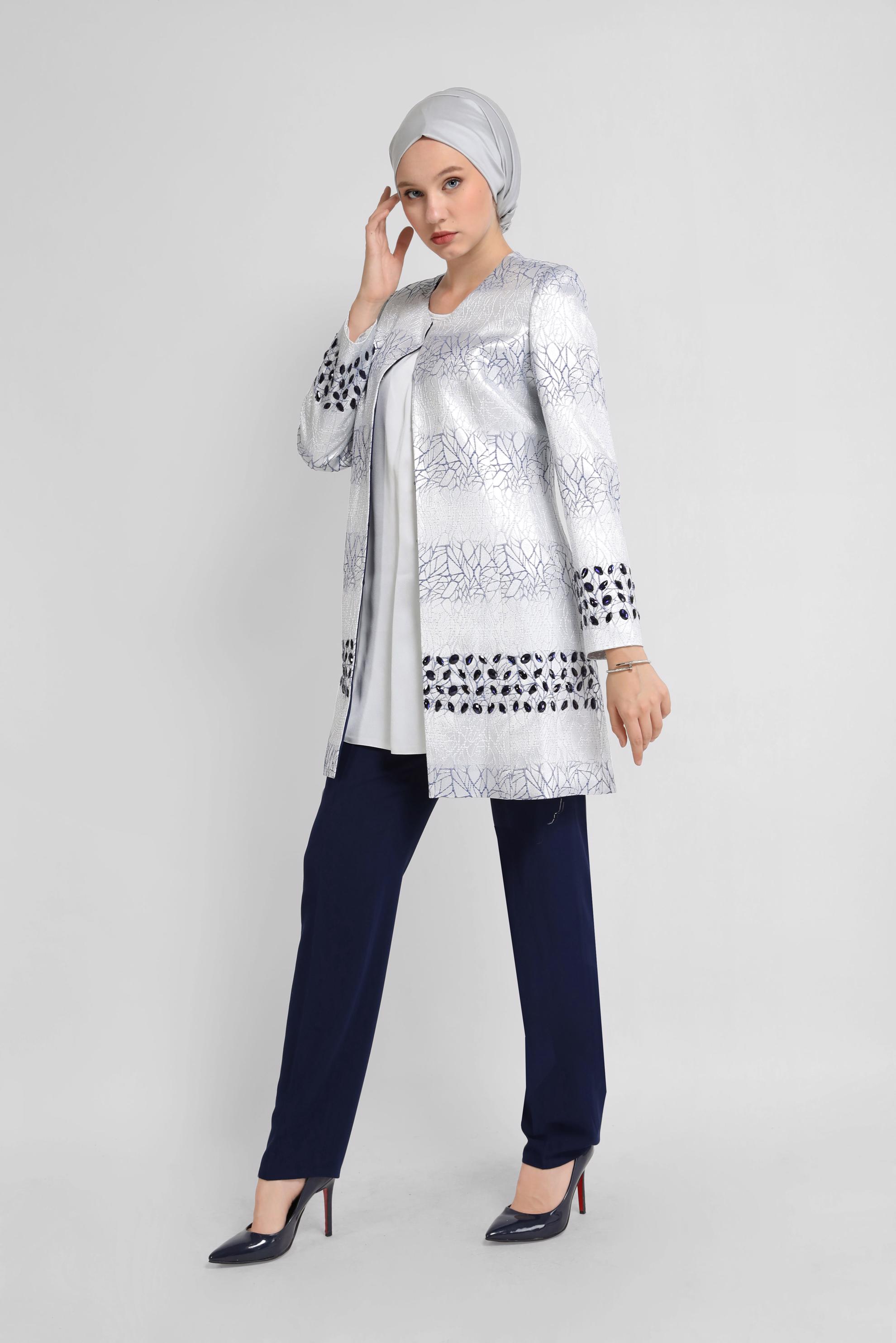 Tesettür giyim LACİVERT TAŞ DETAYLI ÜÇLÜ PANT. TAKIM 30112 