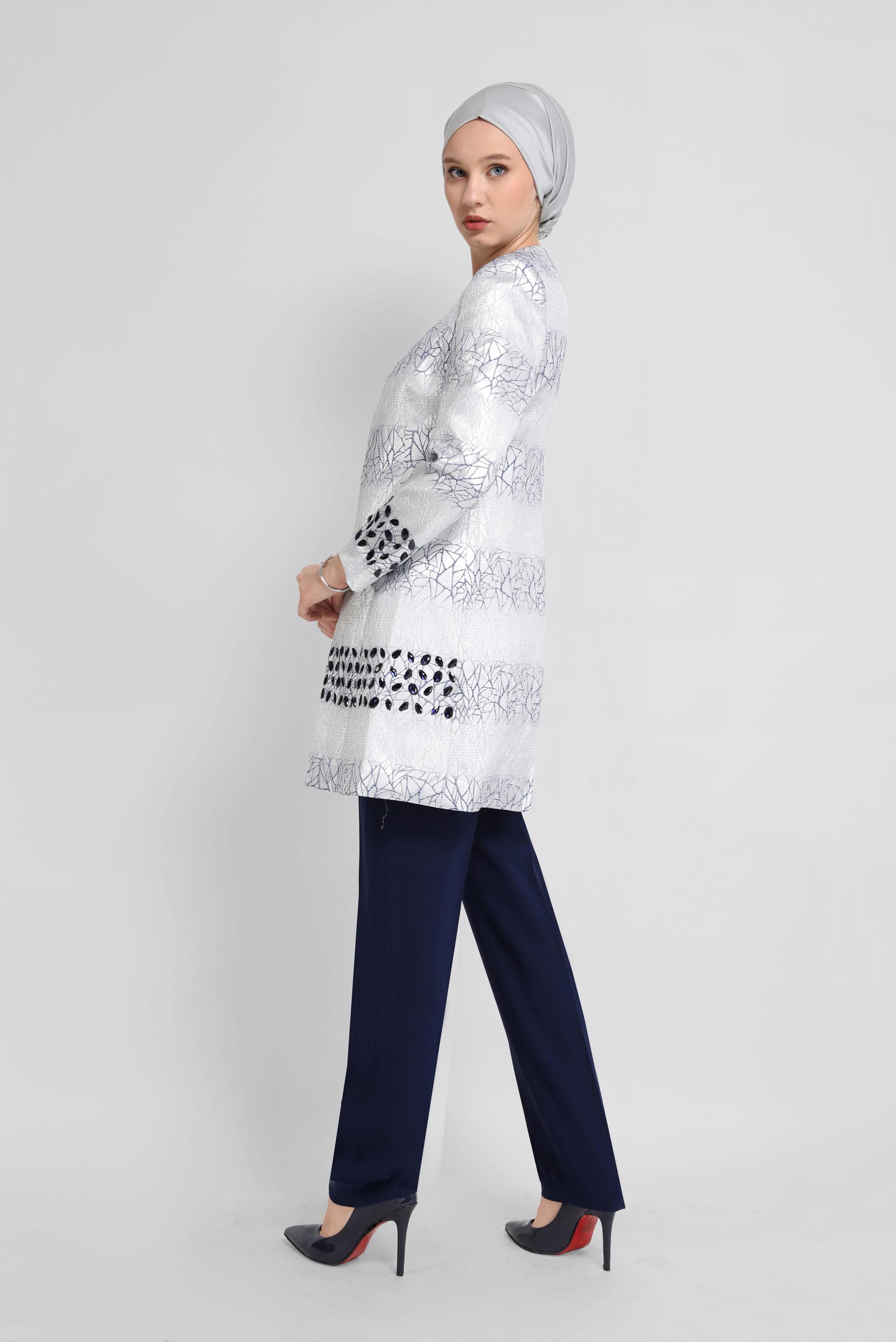 Tesettür giyim LACİVERT TAŞ DETAYLI ÜÇLÜ PANT. TAKIM 30112 