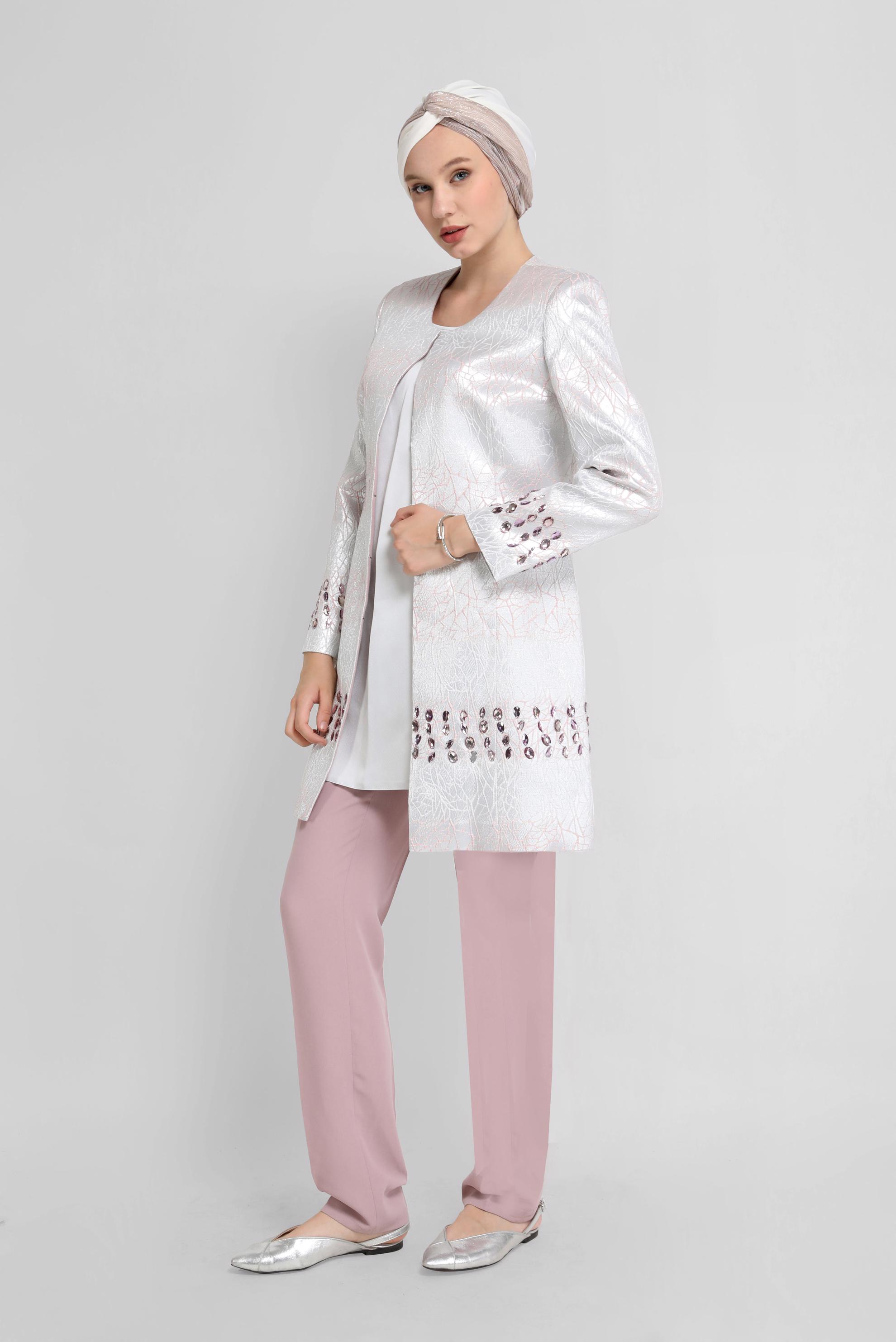 Tesettür giyim PUDRA TAŞ DETAYLI ÜÇLÜ PANT. TAKIM 30112 