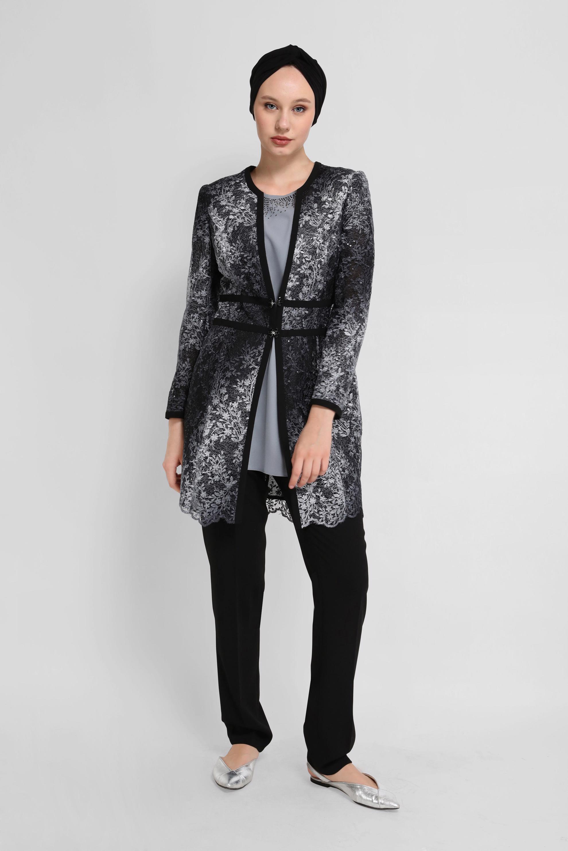 Tesettür giyim SİYAH DESENLİ ÜÇLÜ PANT. TAKIM 30119 