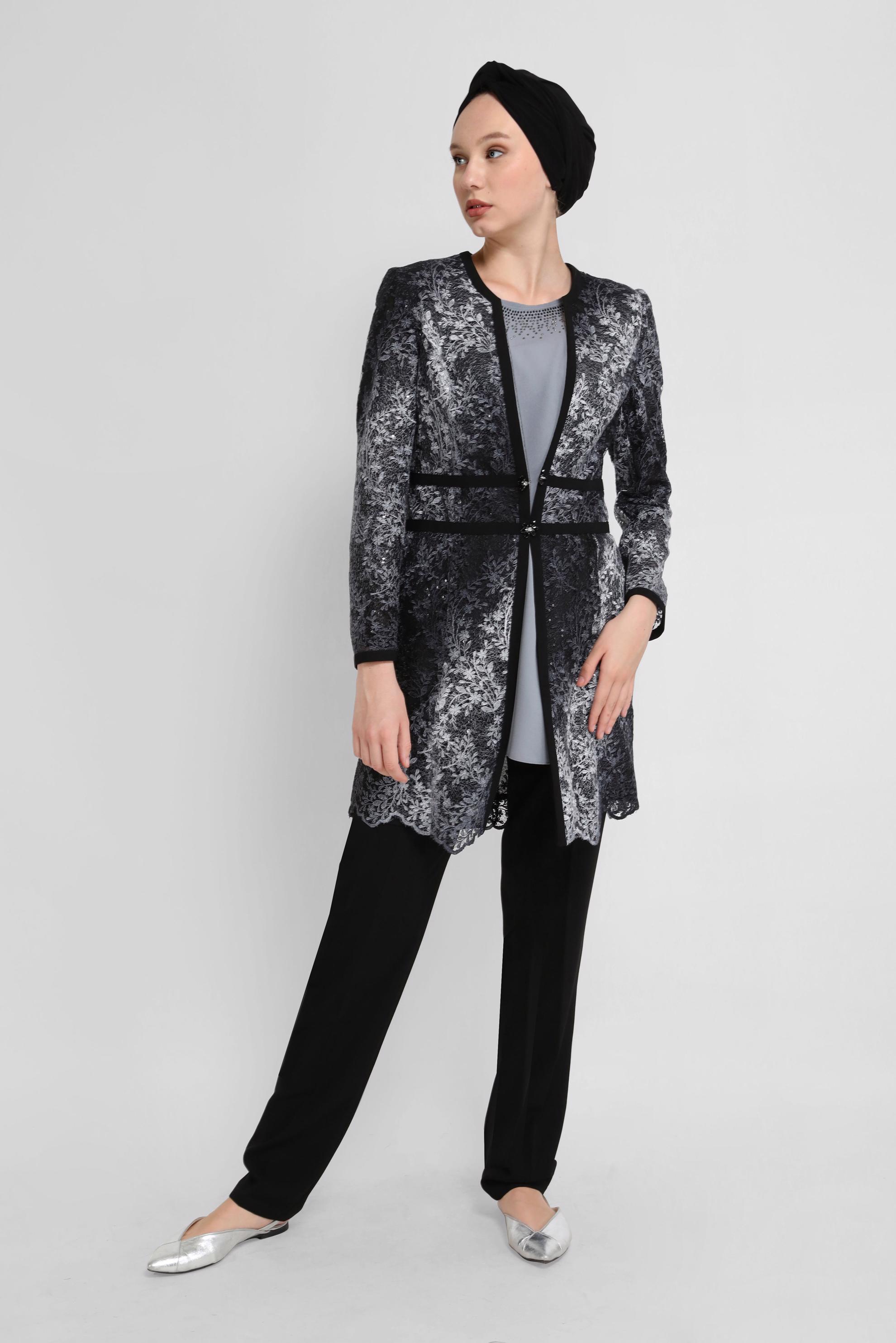 Tesettür giyim SİYAH DESENLİ ÜÇLÜ PANT. TAKIM 30119 