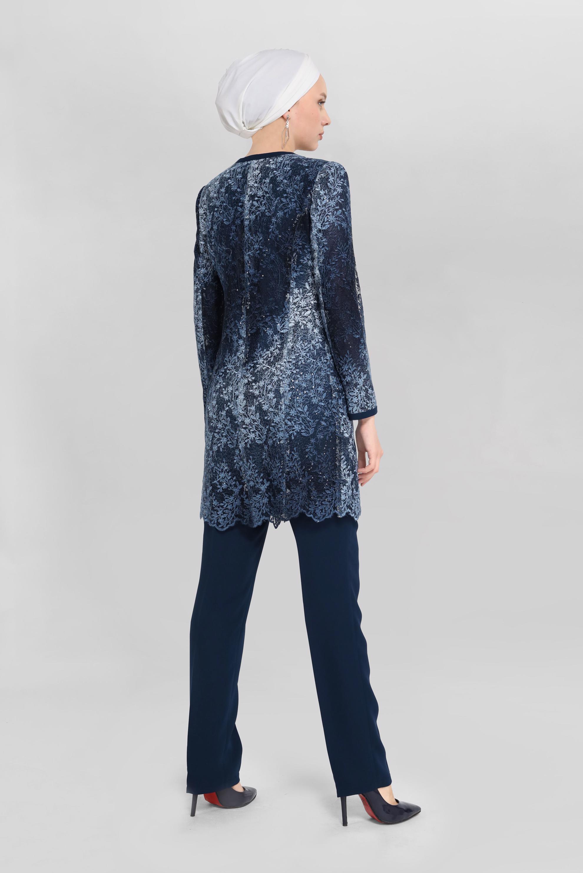 Tesettür giyim LACİVERT DESENLİ ÜÇLÜ PANT. TAKIM 30119 