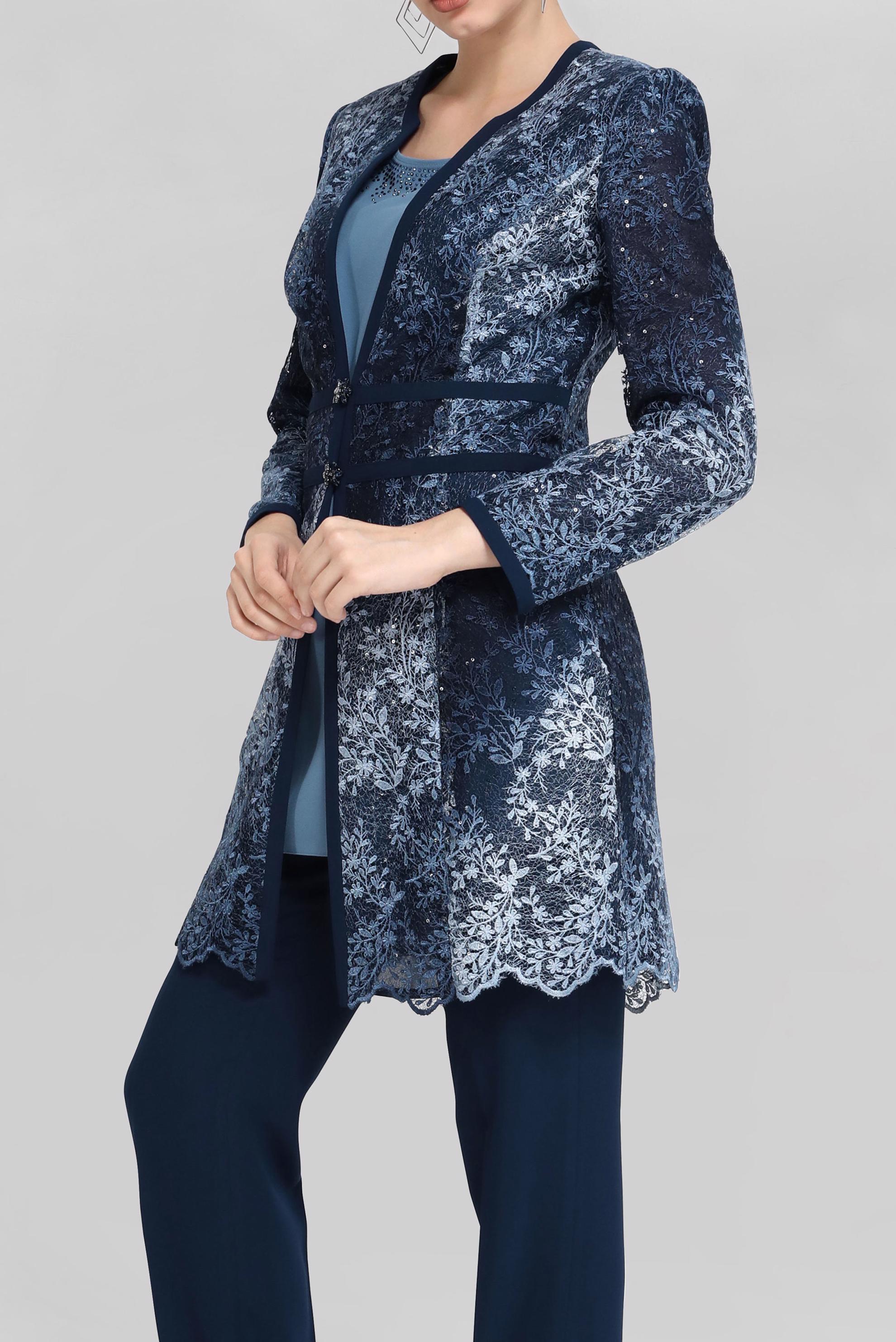 Tesettür giyim LACİVERT DESENLİ ÜÇLÜ PANT. TAKIM 30119 