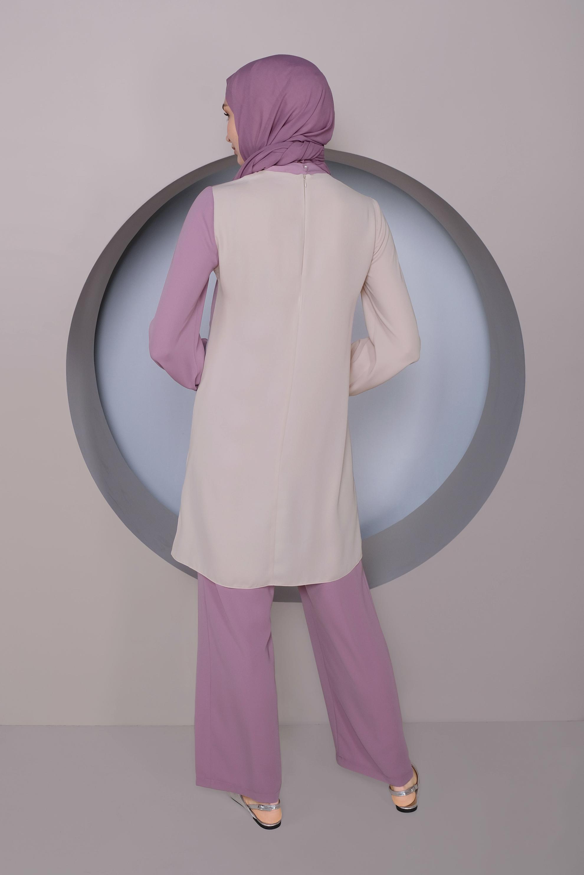 Tesettür giyim MOR 3 RENKLİ İKİLİ PANTOLONLU TAKIM 30126 