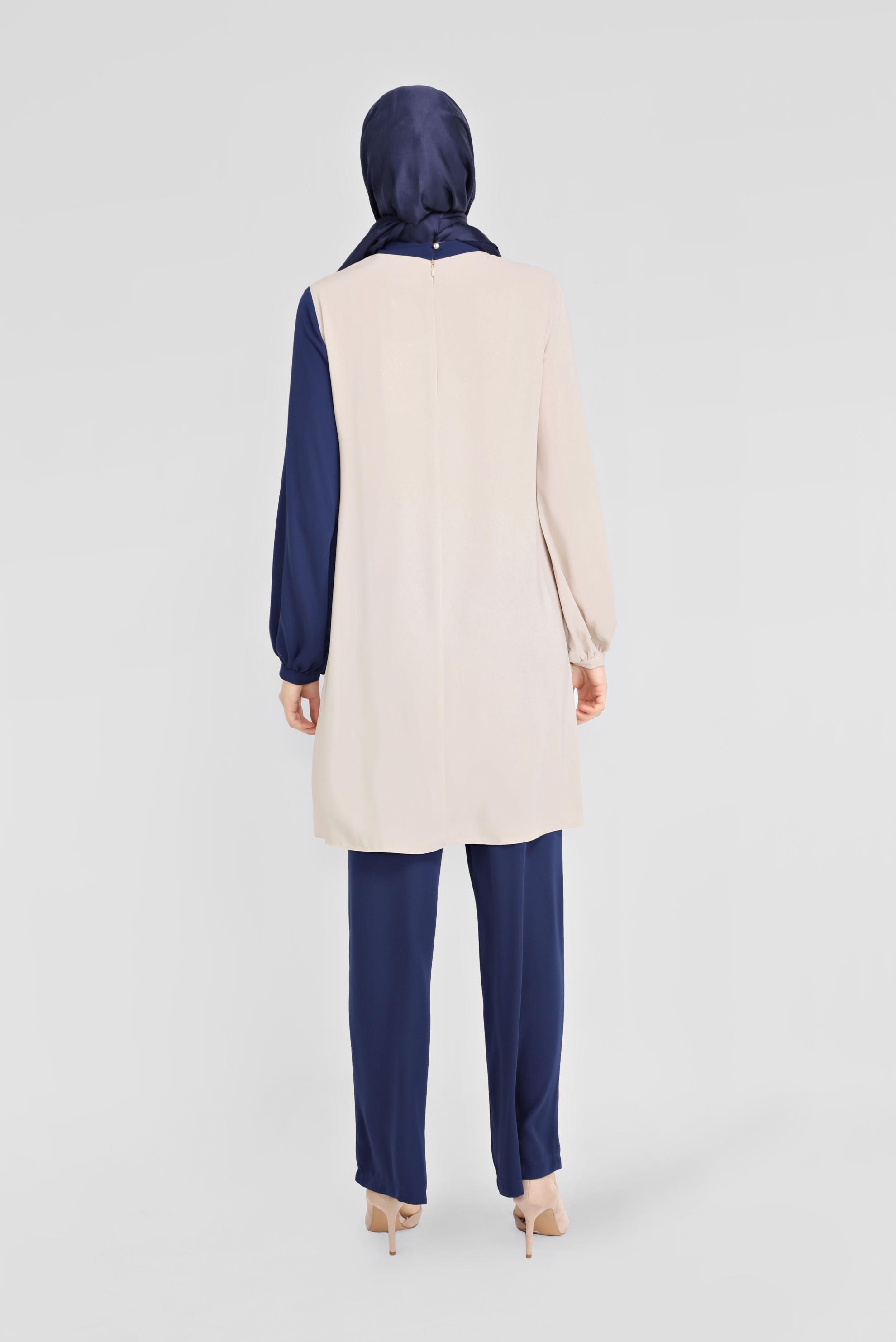 Tesettür giyim LACİVERT 3 RENKLİ İKİLİ PANTOLONLU TAKIM 30126 