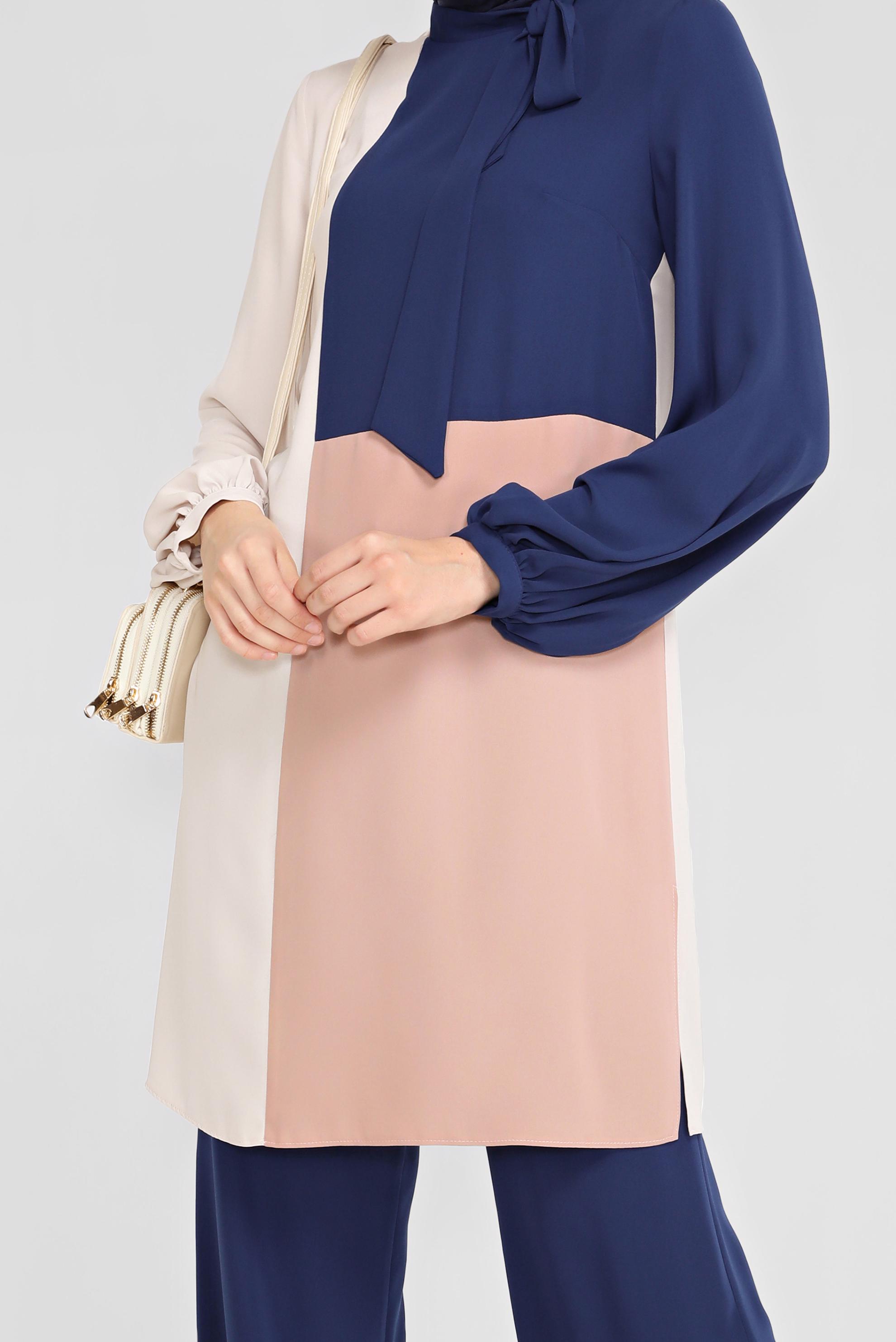 Tesettür giyim LACİVERT 3 RENKLİ İKİLİ PANTOLONLU TAKIM 30126 