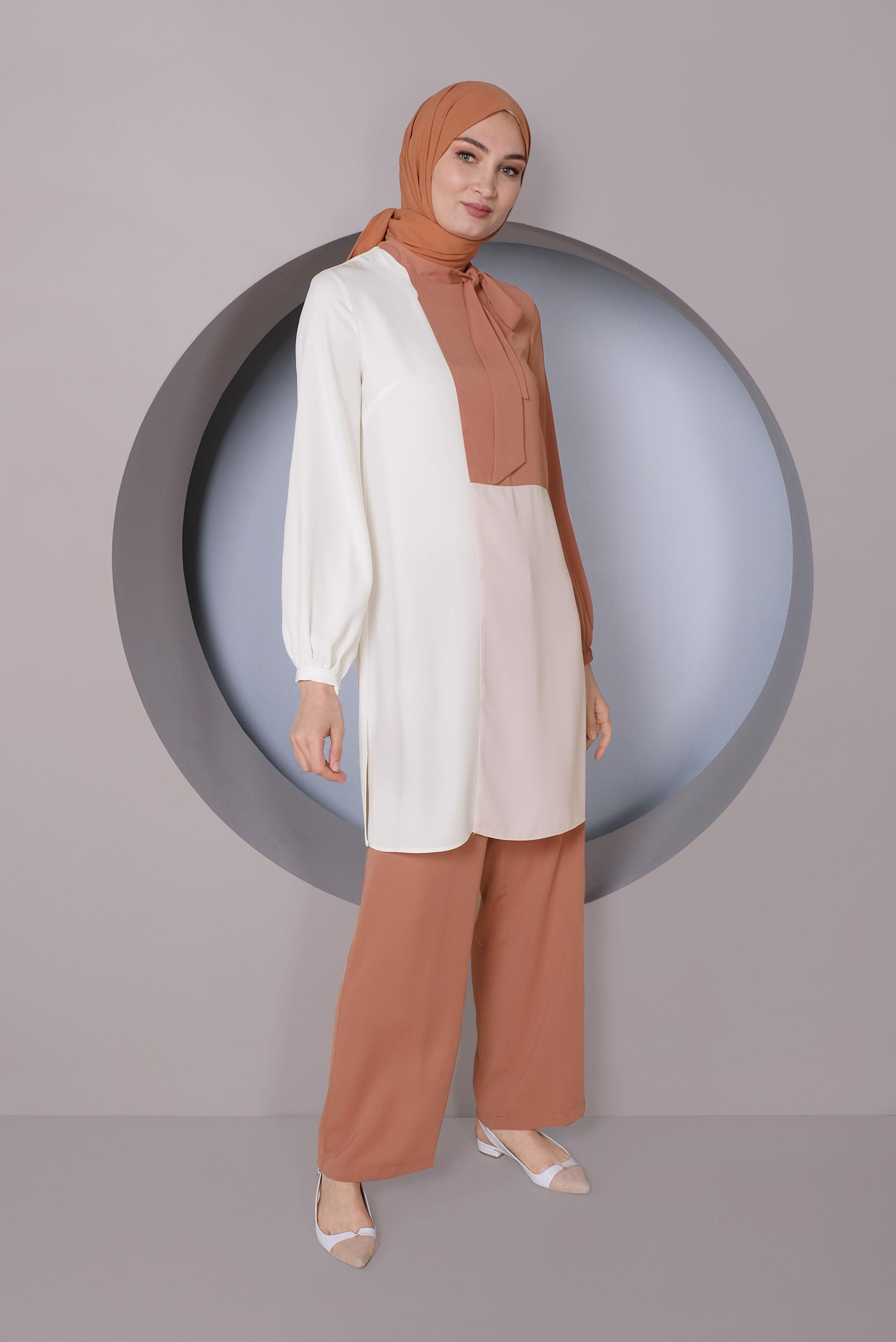 Tesettür giyim KAHVE 3 RENKLİ İKİLİ PANTOLONLU TAKIM 30126 