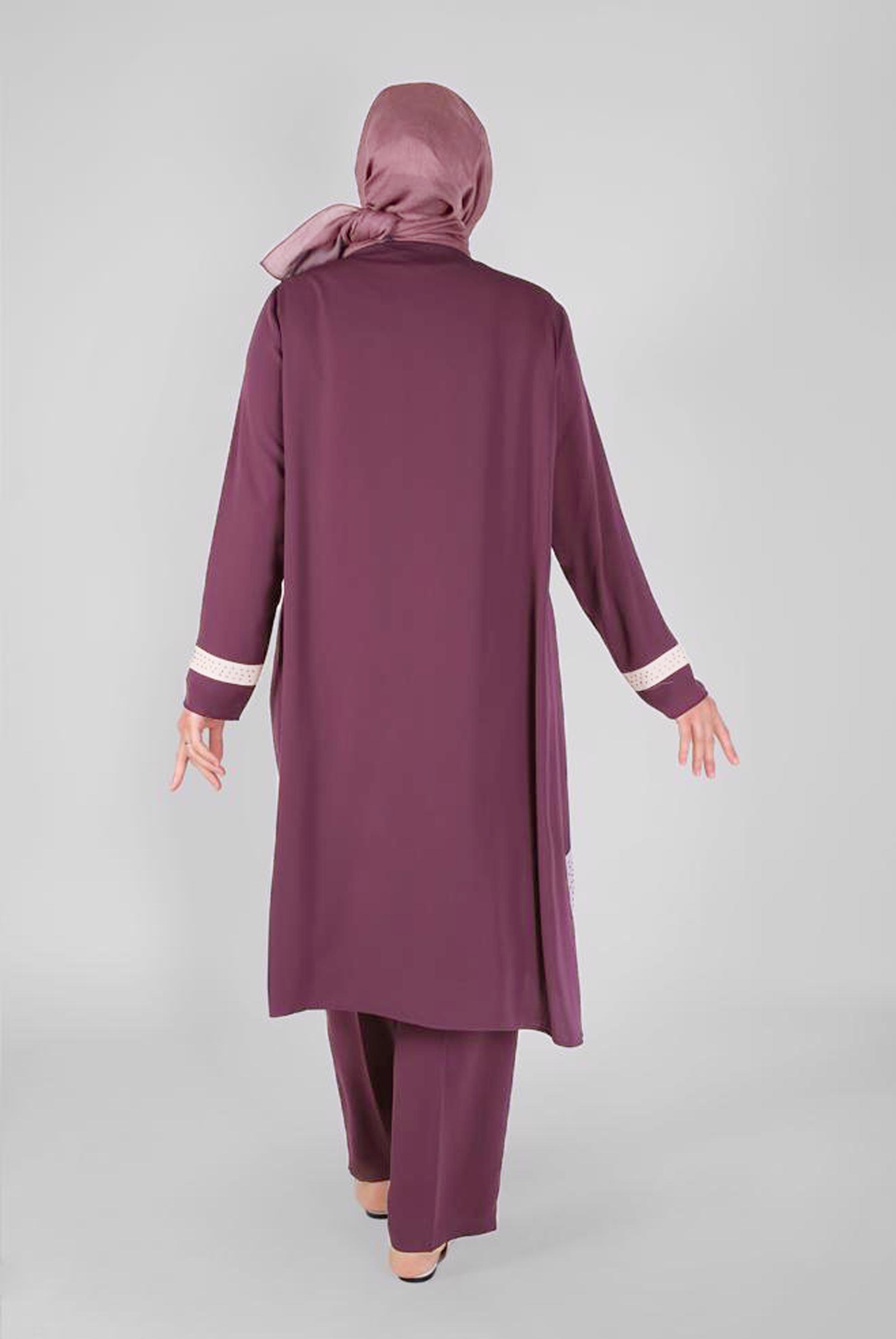 Tesettür giyim PEMBE TAŞLI ŞERİT DETAYLI ÜÇLÜ PANT. TAKIM 30127 