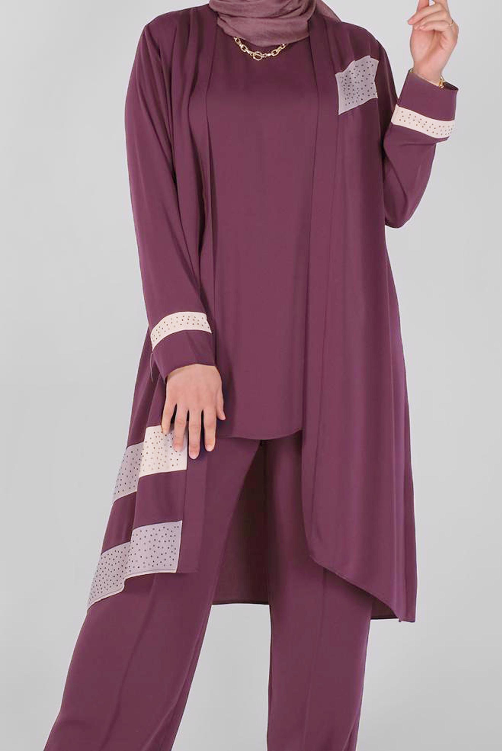 Tesettür giyim PEMBE TAŞLI ŞERİT DETAYLI ÜÇLÜ PANT. TAKIM 30127 
