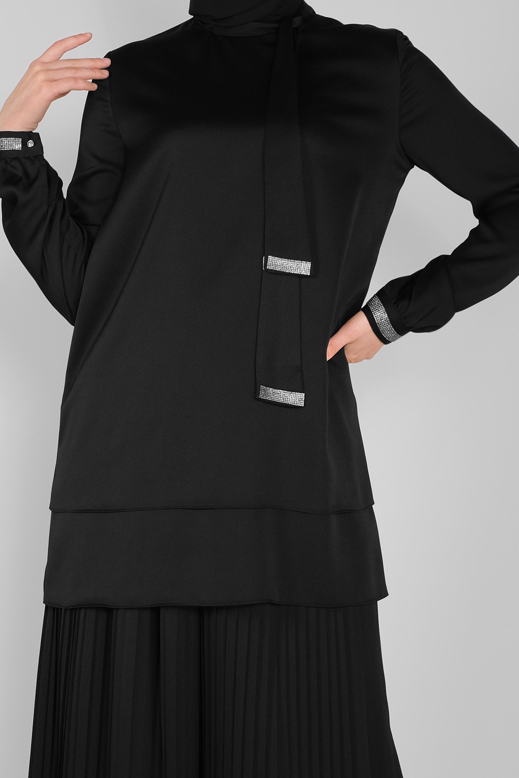 Tesettür giyim SİYAH TAŞ DETAYLI PİLİSELİ PANTOLONLU TAKIM 30132 