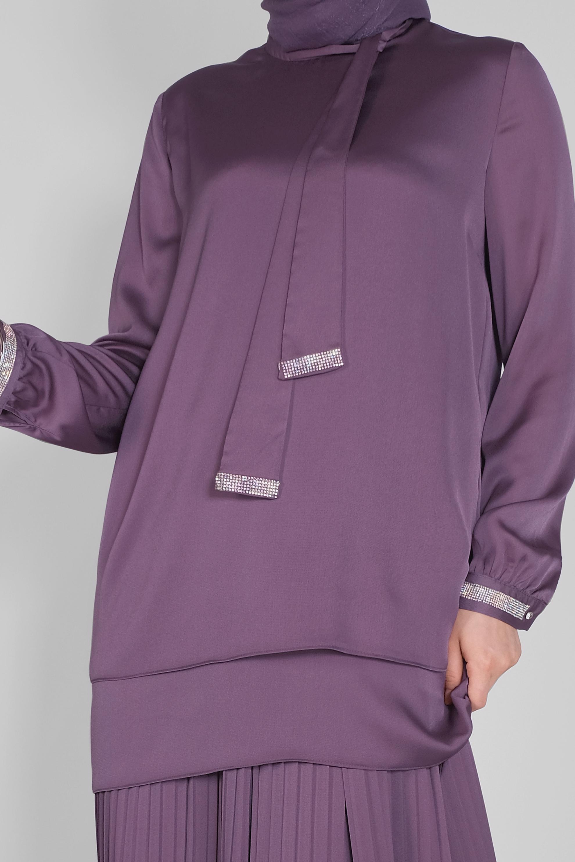 Tesettür giyim MOR TAŞ DETAYLI PİLİSELİ PANTOLONLU TAKIM 30132 